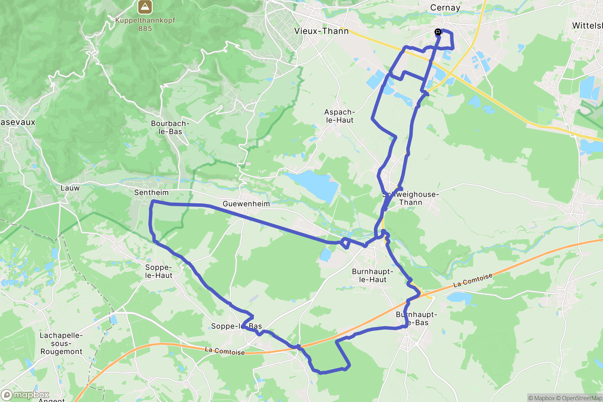 Cernay : carte du parcours de randonnée - France