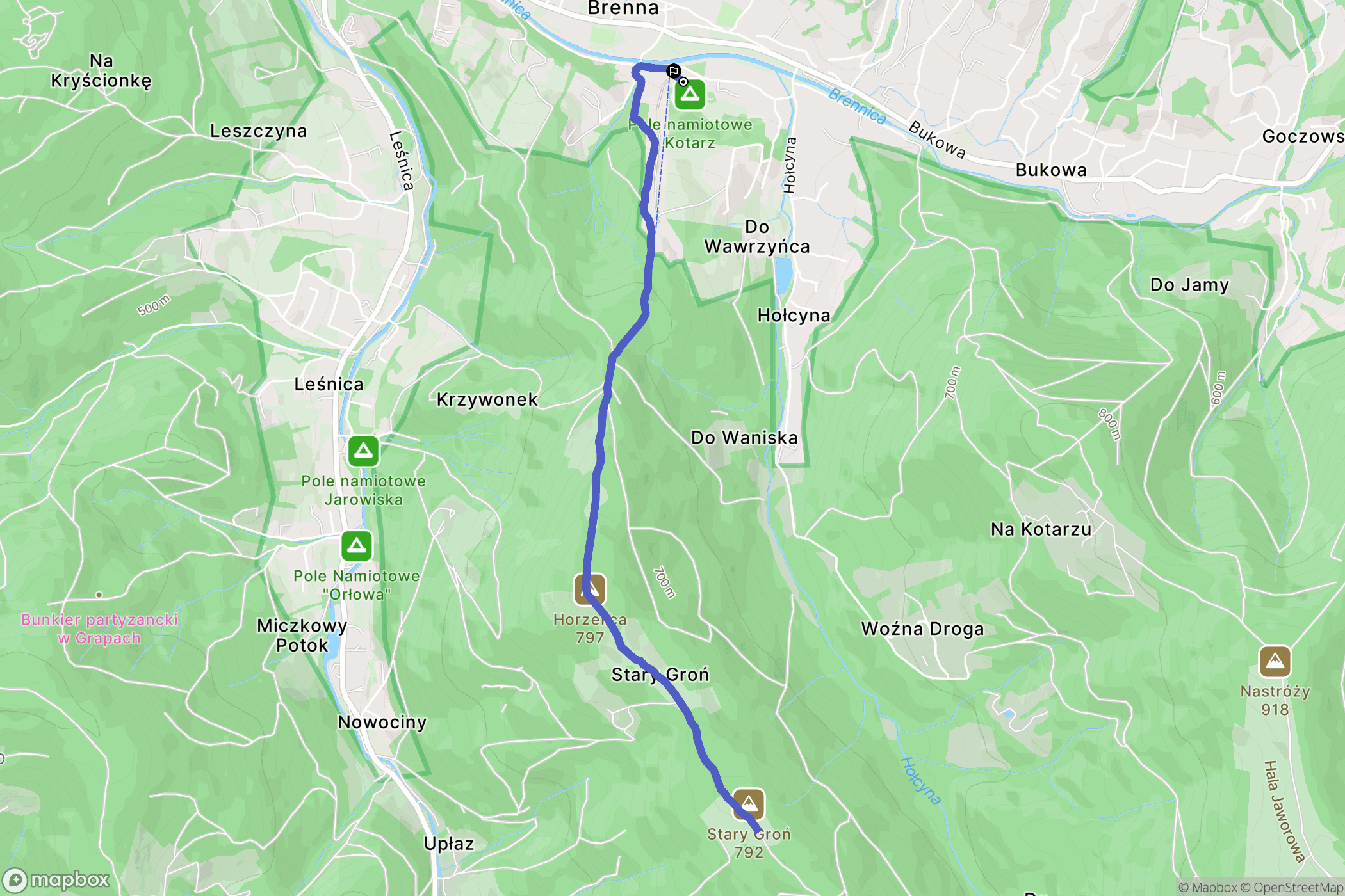Brenna: mapa trasy - Poland