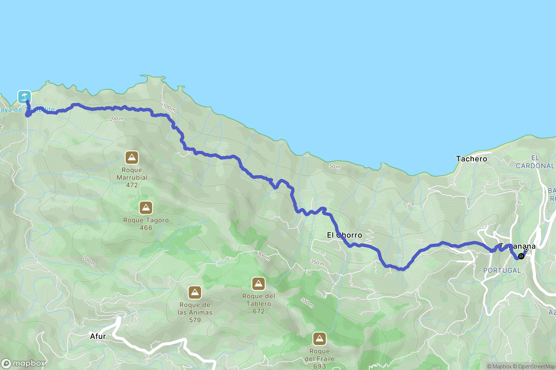 Santa Cruz de Tenerife : carte du parcours de randonnée - Spain
