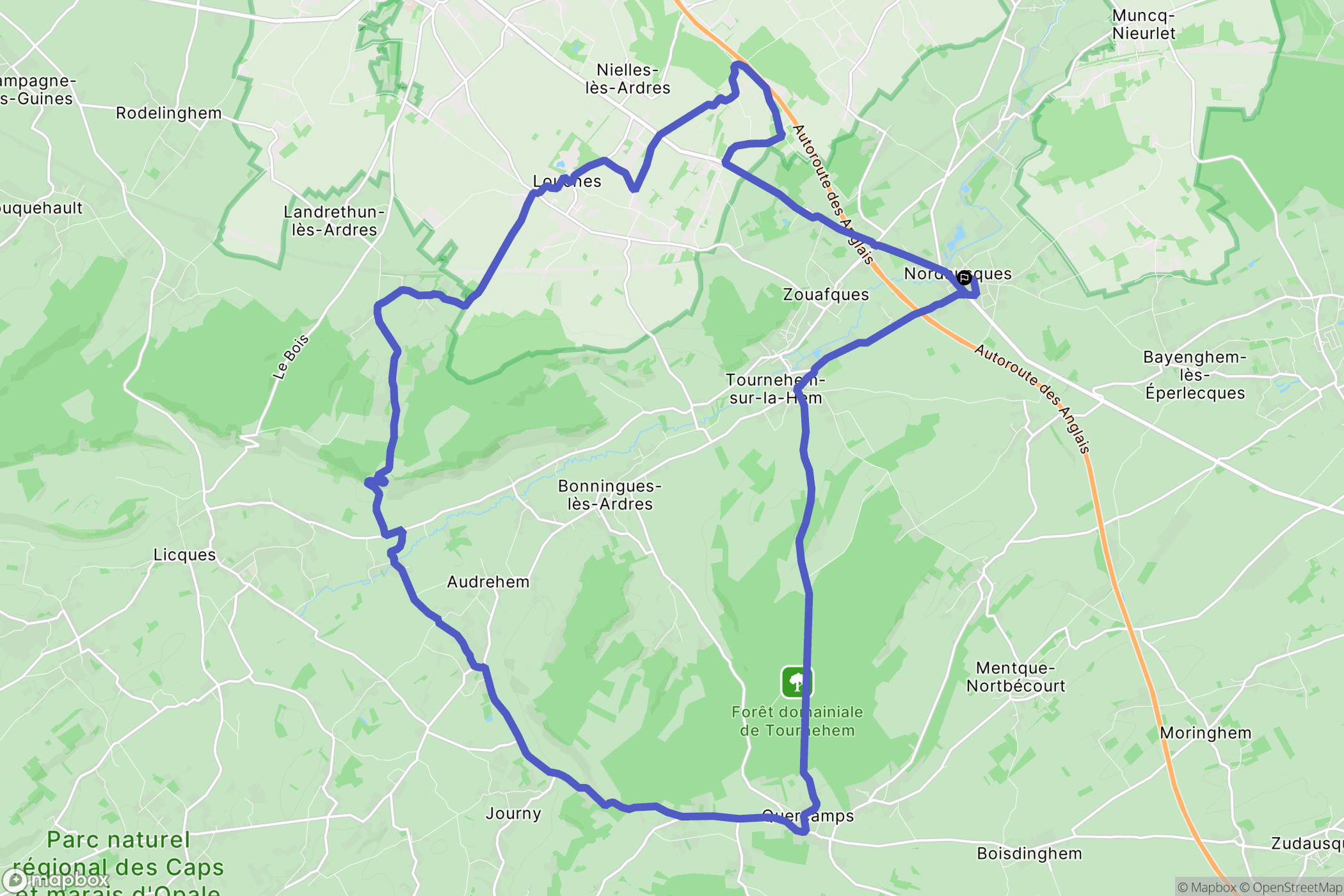 Nordausques : carte du parcours de randonnée - France