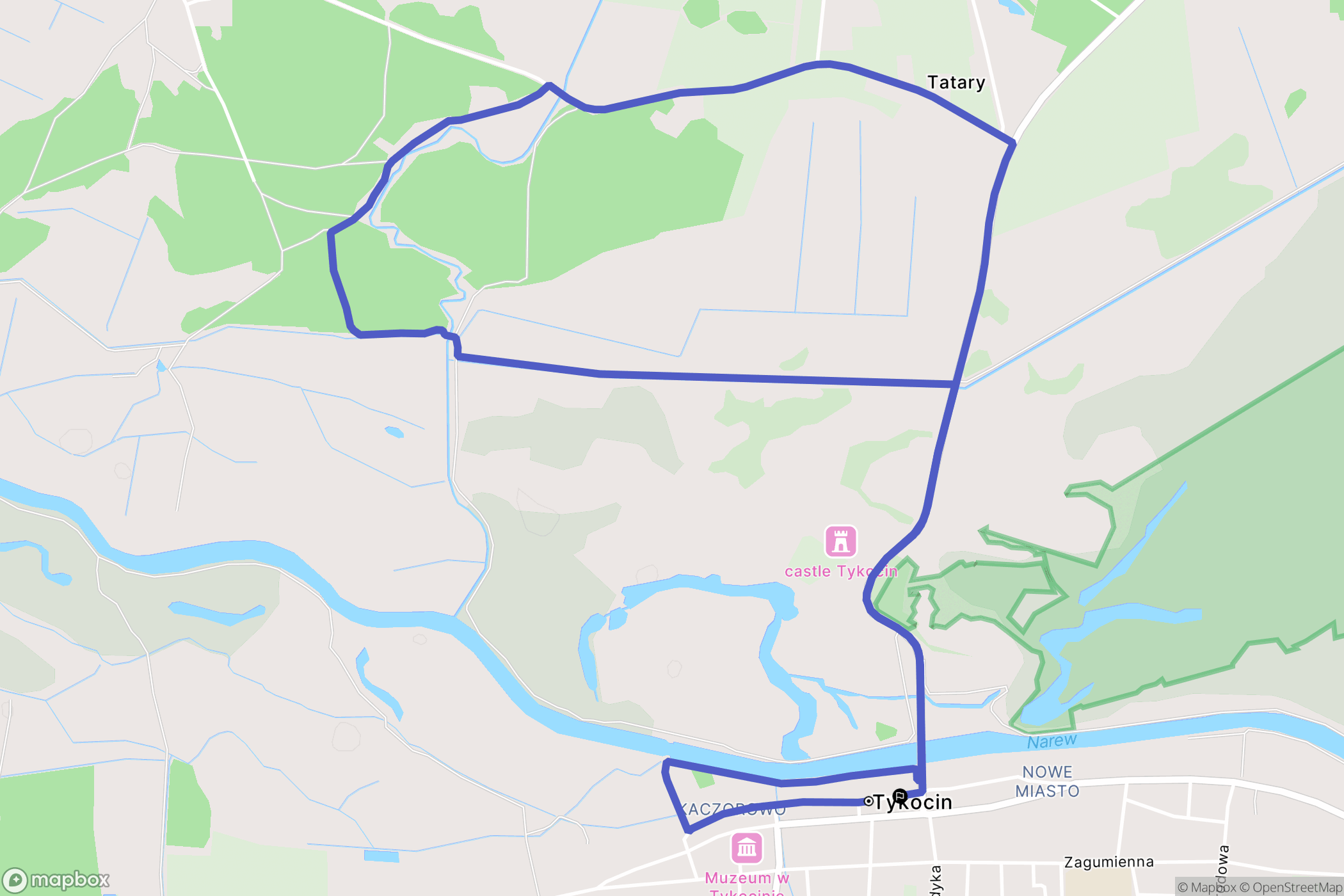 Tykocin: mapa trasy - Poland
