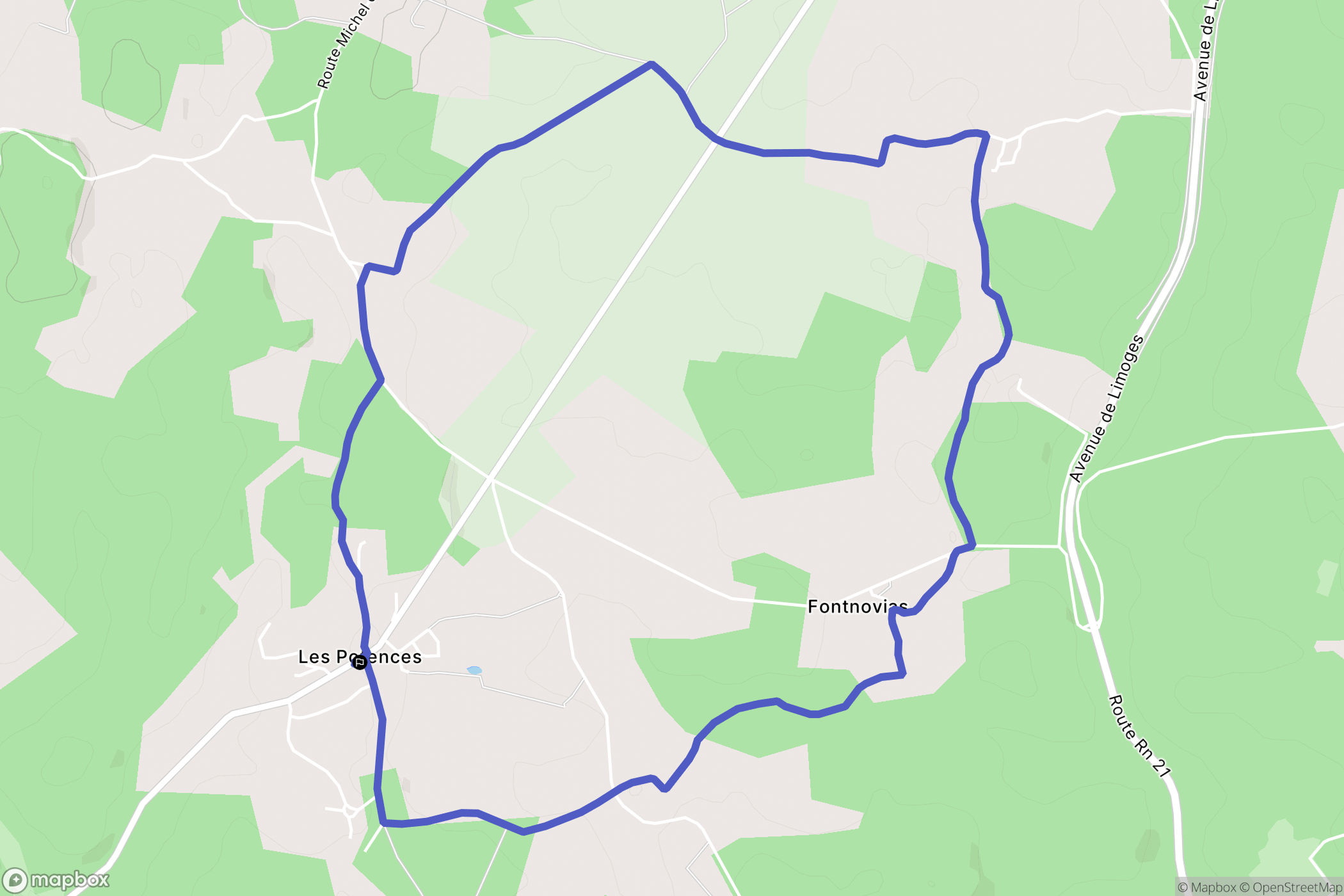 Sorges et Ligueux en Périgord : carte du parcours de randonnée - France