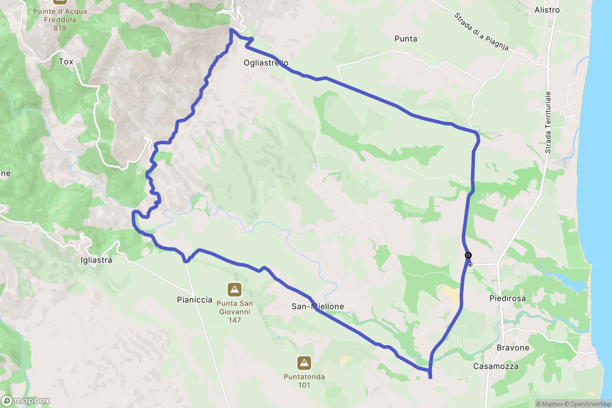 Linguizzetta : carte du parcours de randonnée - France