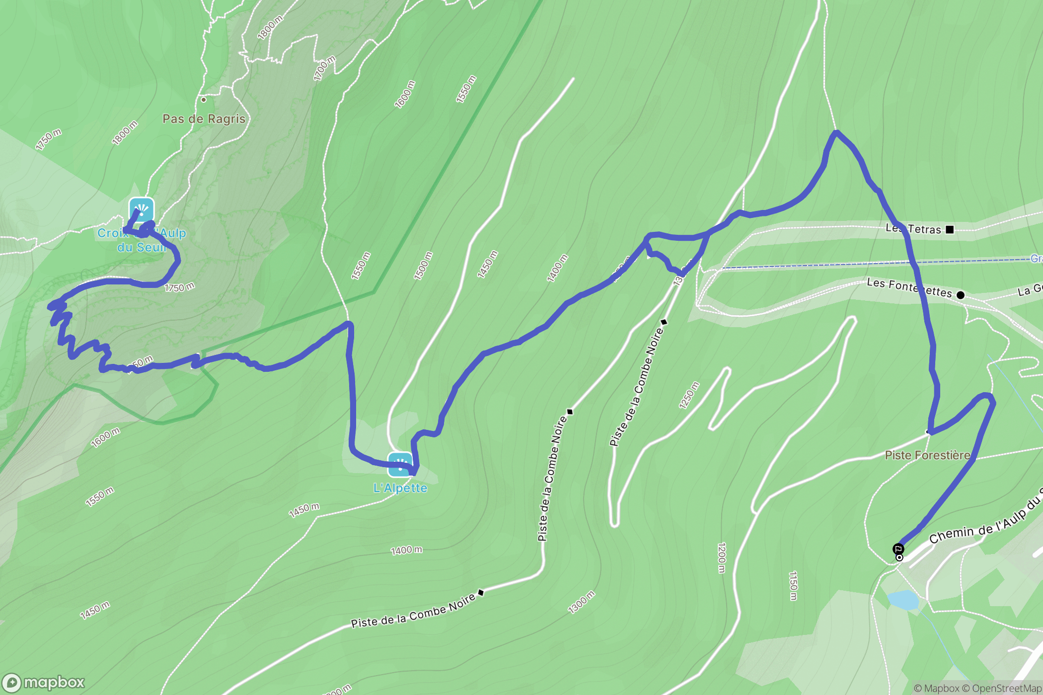 Plateau-des-Petites-Roches : carte du parcours de randonnée - France