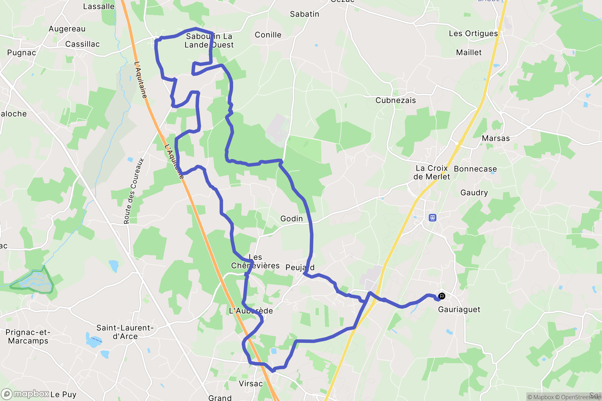 Gauriaguet : carte du parcours de randonnée - France