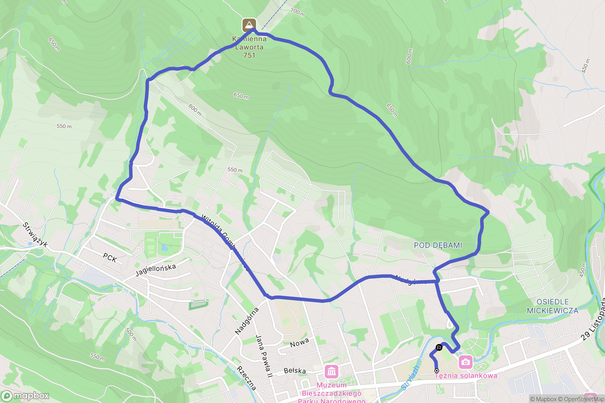 Ustrzyki Dolne: mapa trasy - Poland