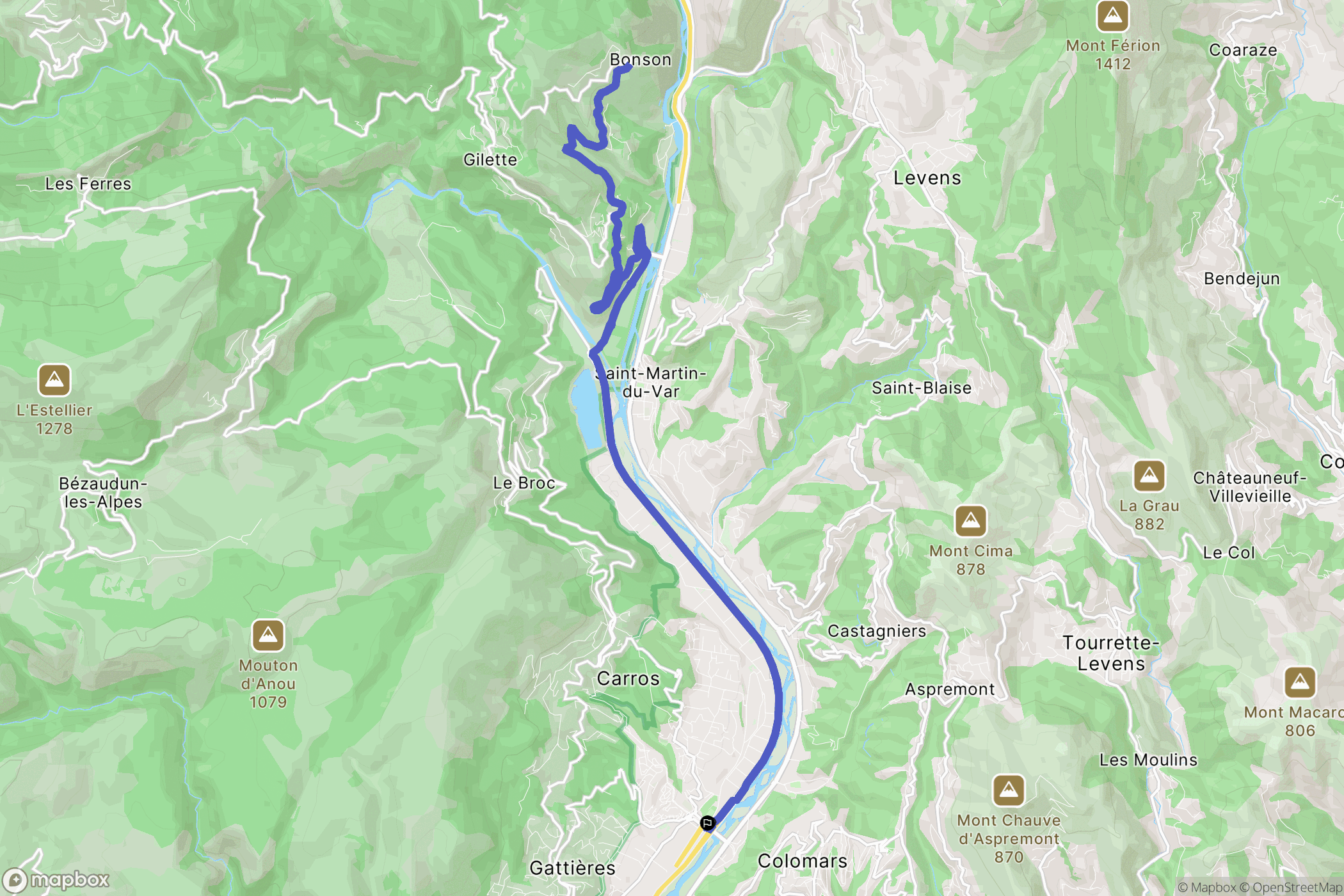 Carros : carte du parcours de randonnée - France