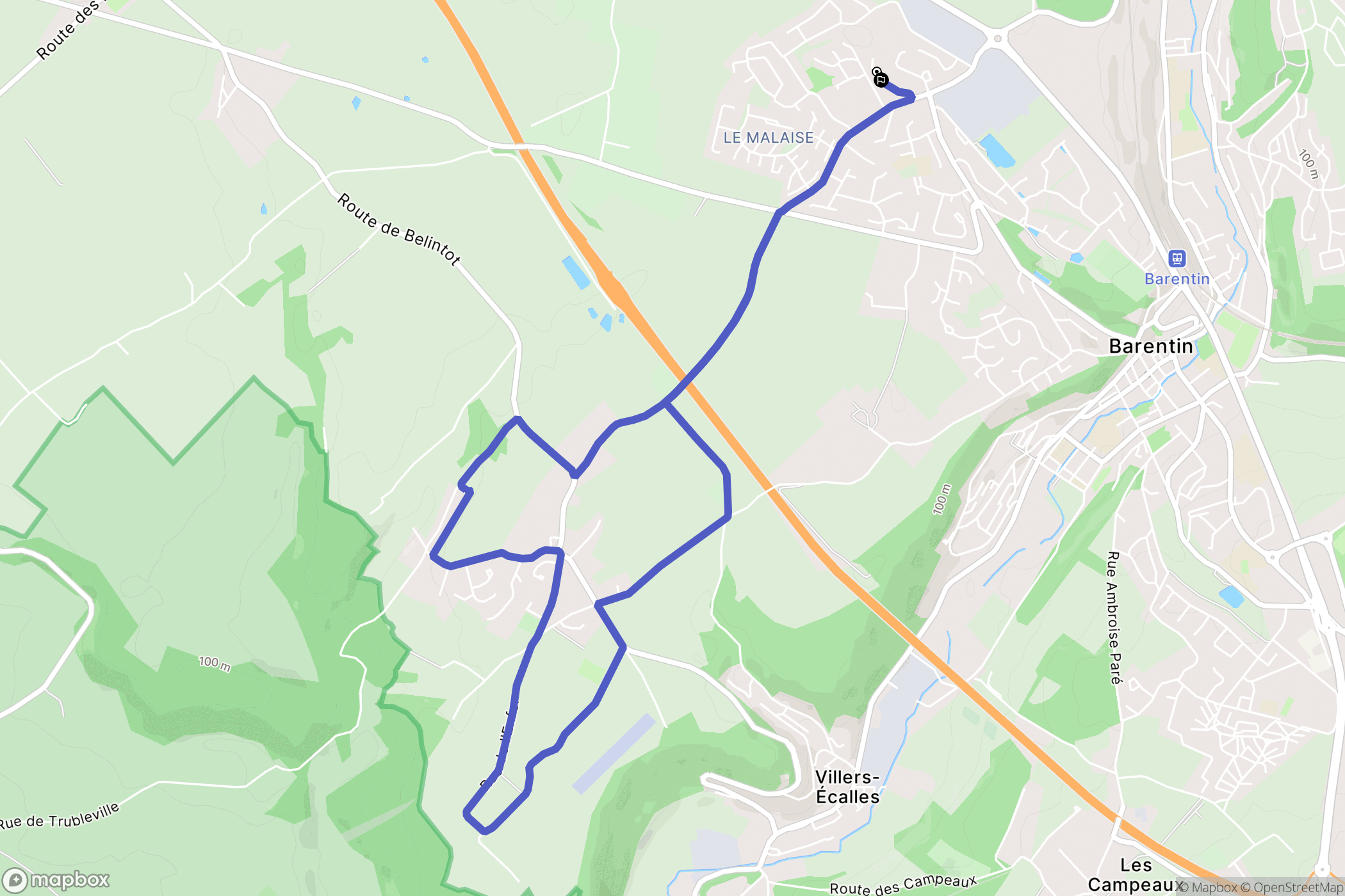 Barentin : carte du parcours de randonnée - France