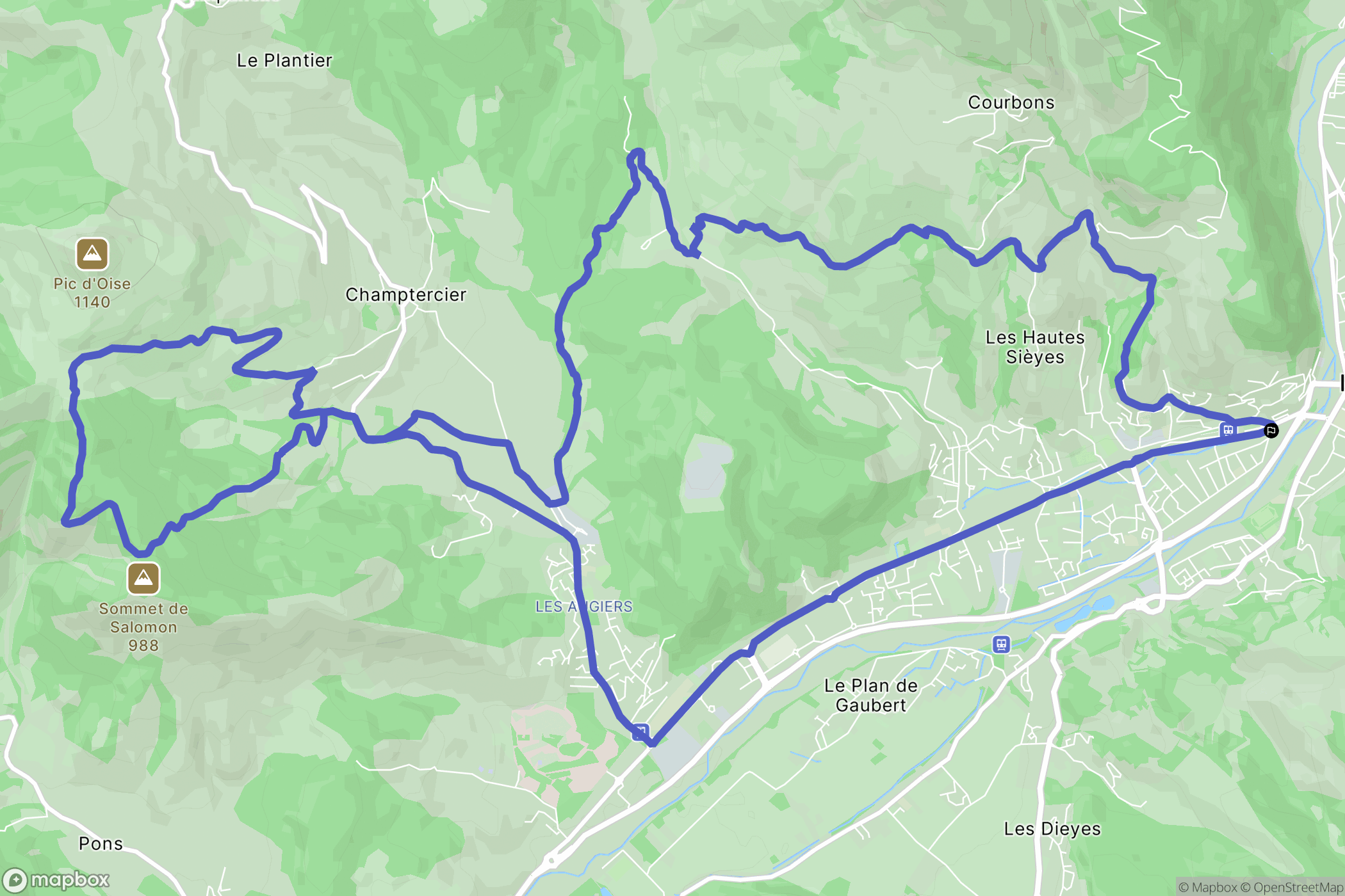Digne-les-Bains : carte du parcours de randonnée - France
