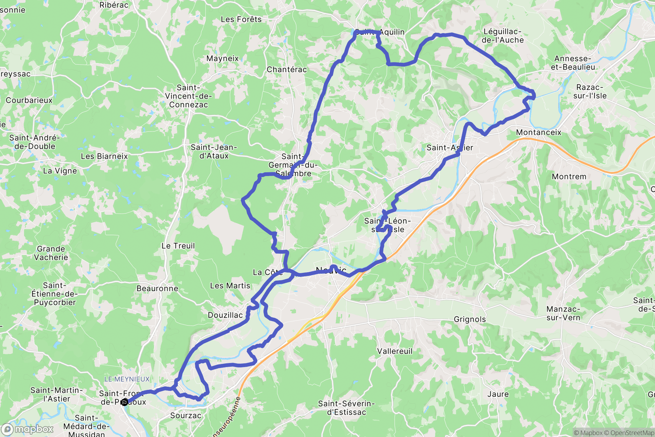 Saint-Front-de-Pradoux : carte du parcours de randonnée - France
