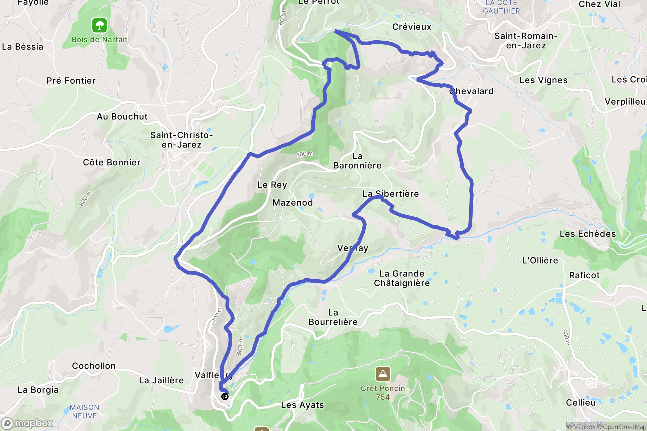Valfleury : carte du parcours de randonnée - France