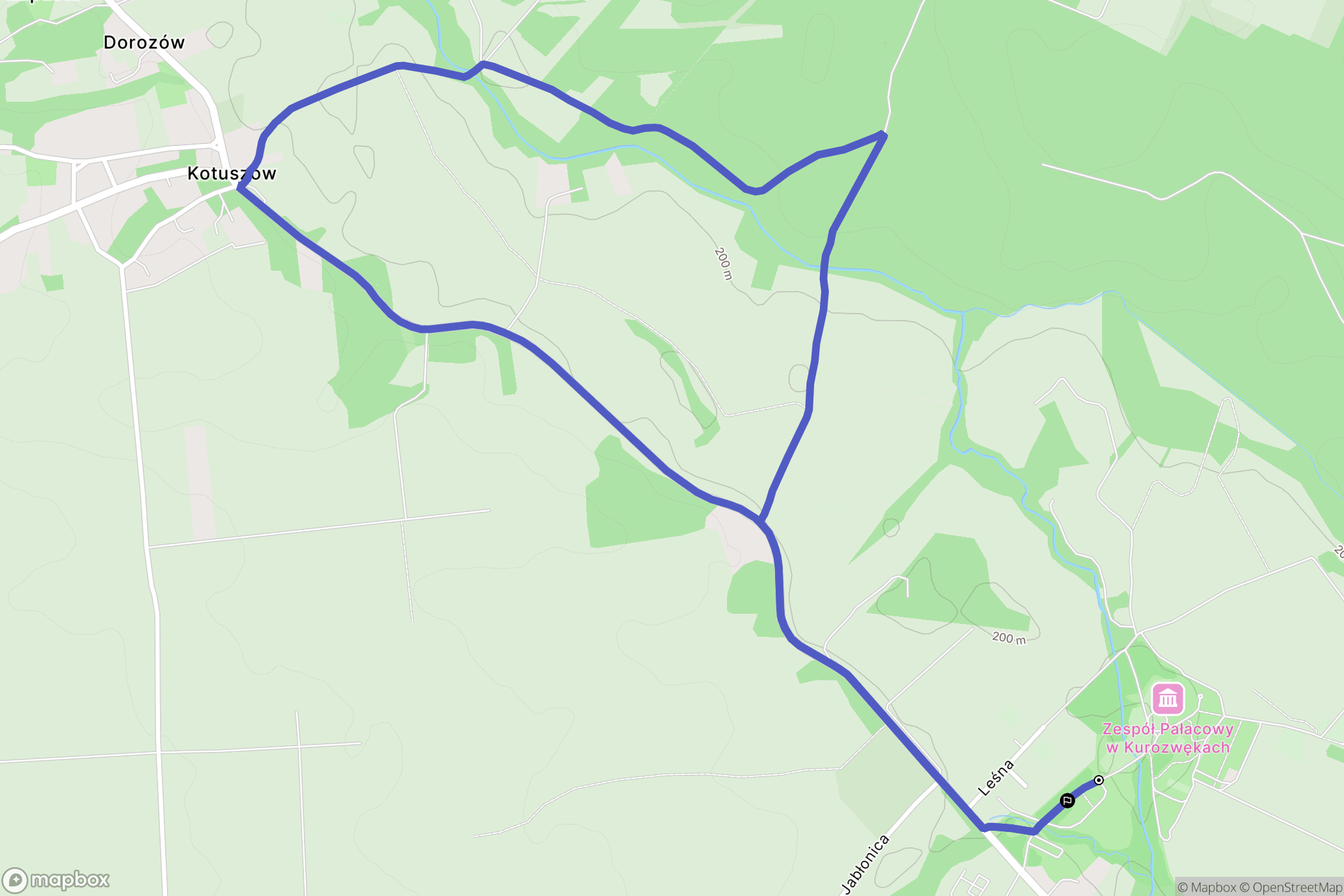 Kurozwęki: mapa trasy - Poland