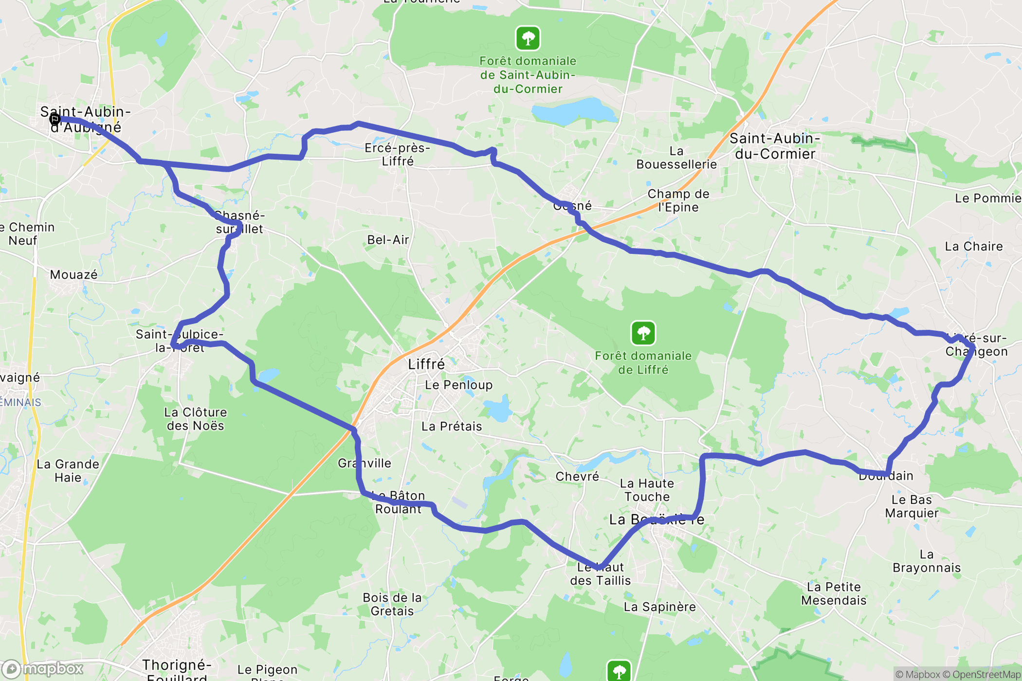 Saint-Aubin-d'Aubigné : carte du parcours de randonnée - France