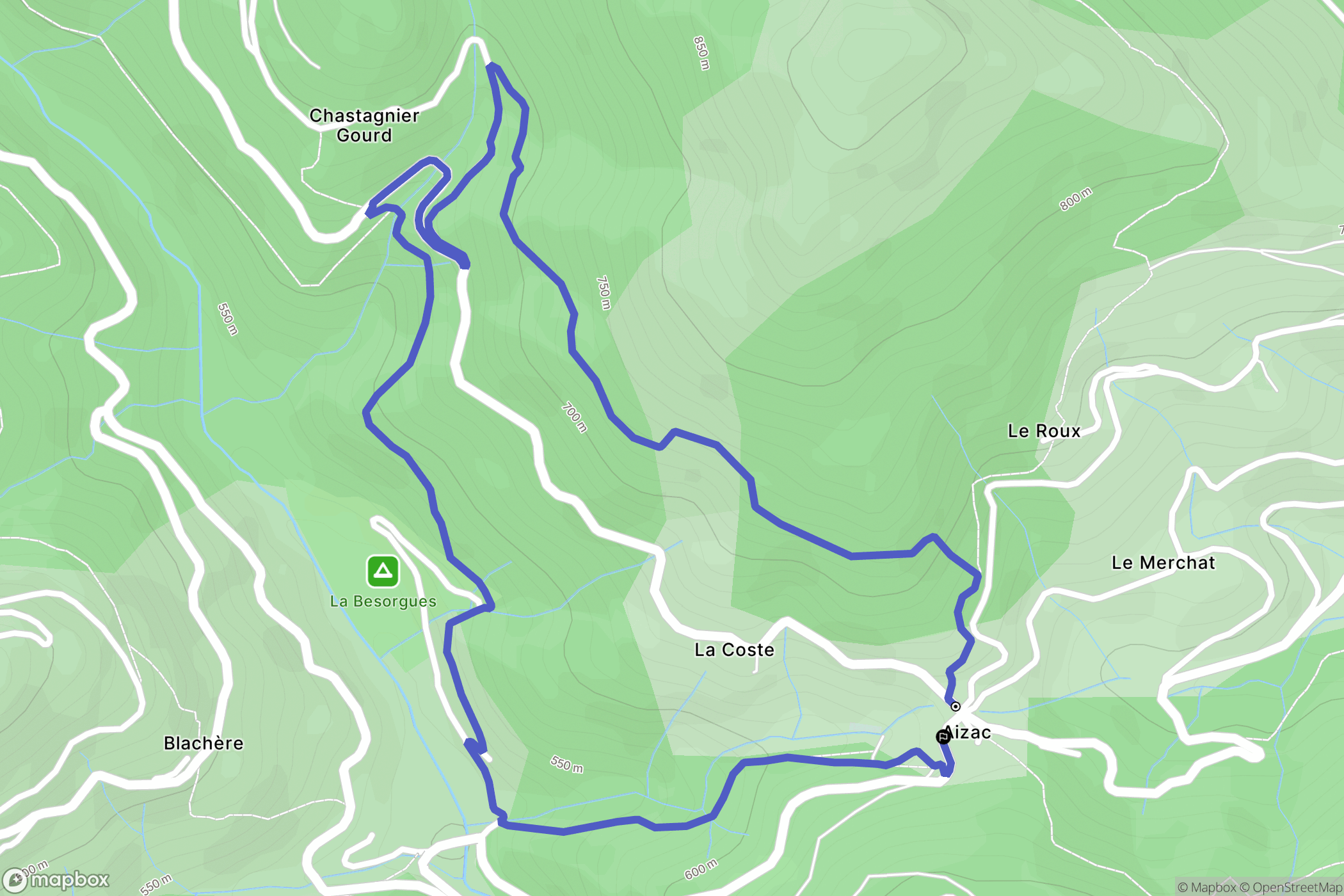 Aizac : carte du parcours de randonnée - France