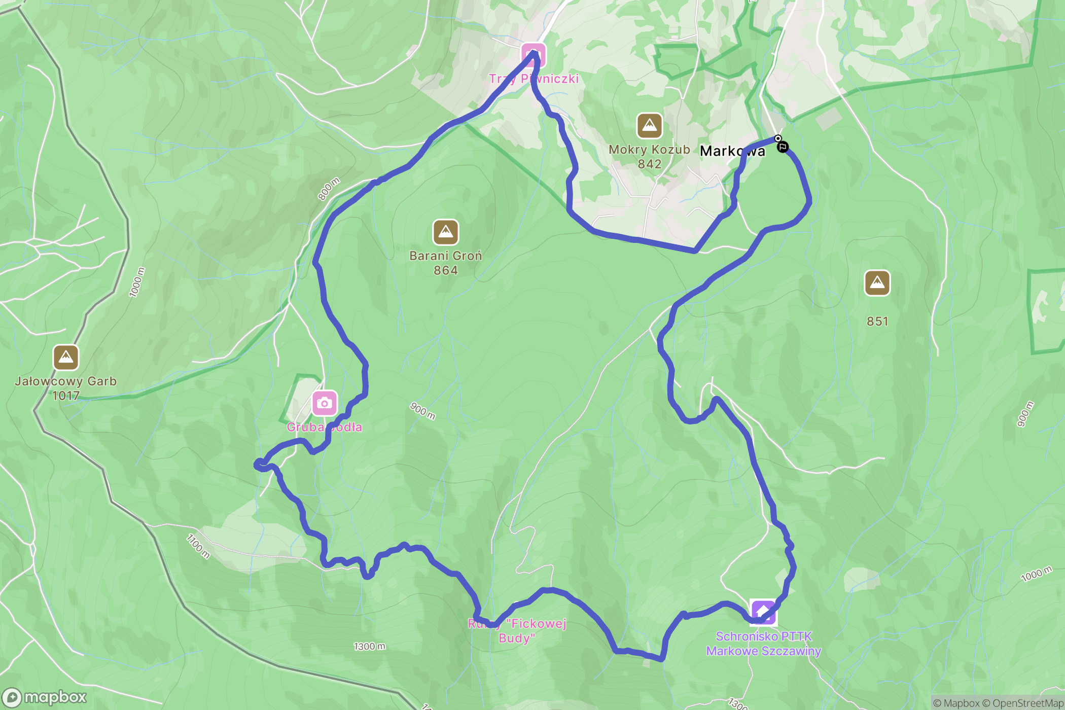 Zawoja: mapa trasy - Poland