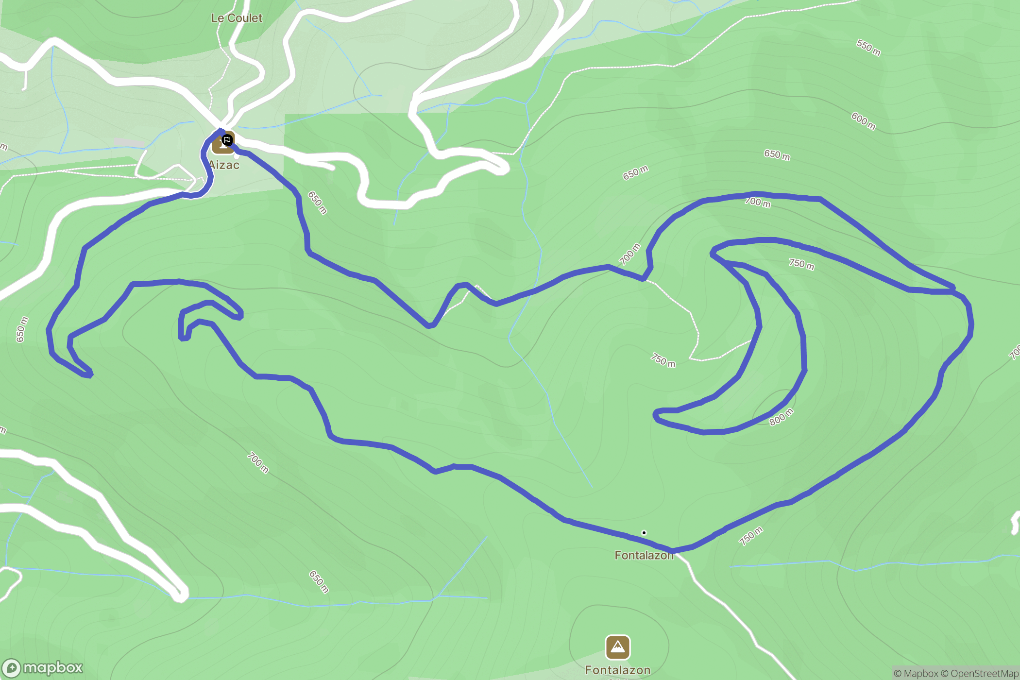 Aizac : carte du parcours de randonnée - France