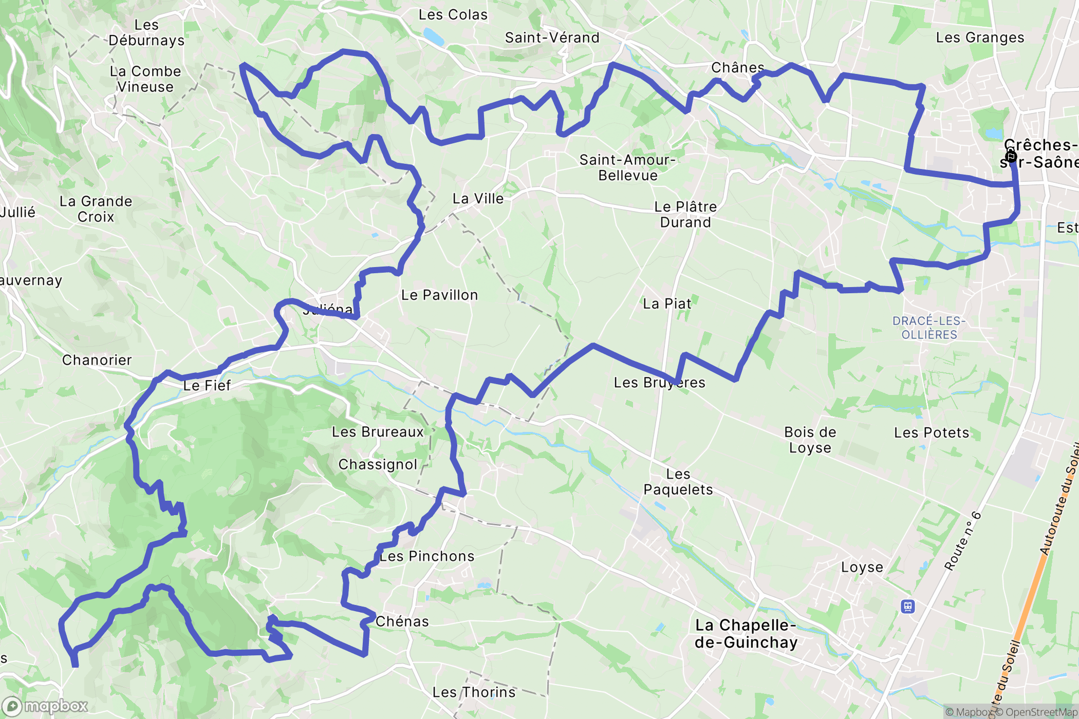 Crêches-sur-Saône : carte du parcours de randonnée - France