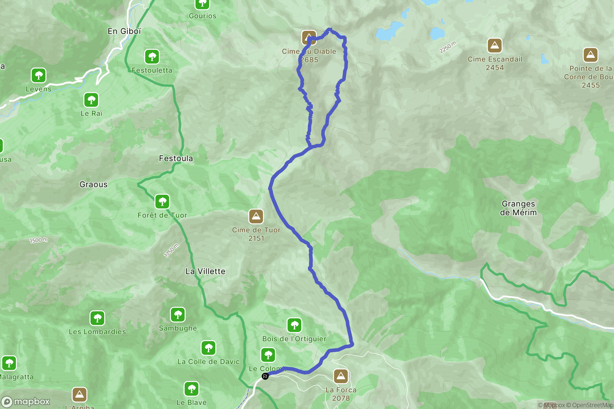 La Bollène-Vésubie : carte du parcours de randonnée - France
