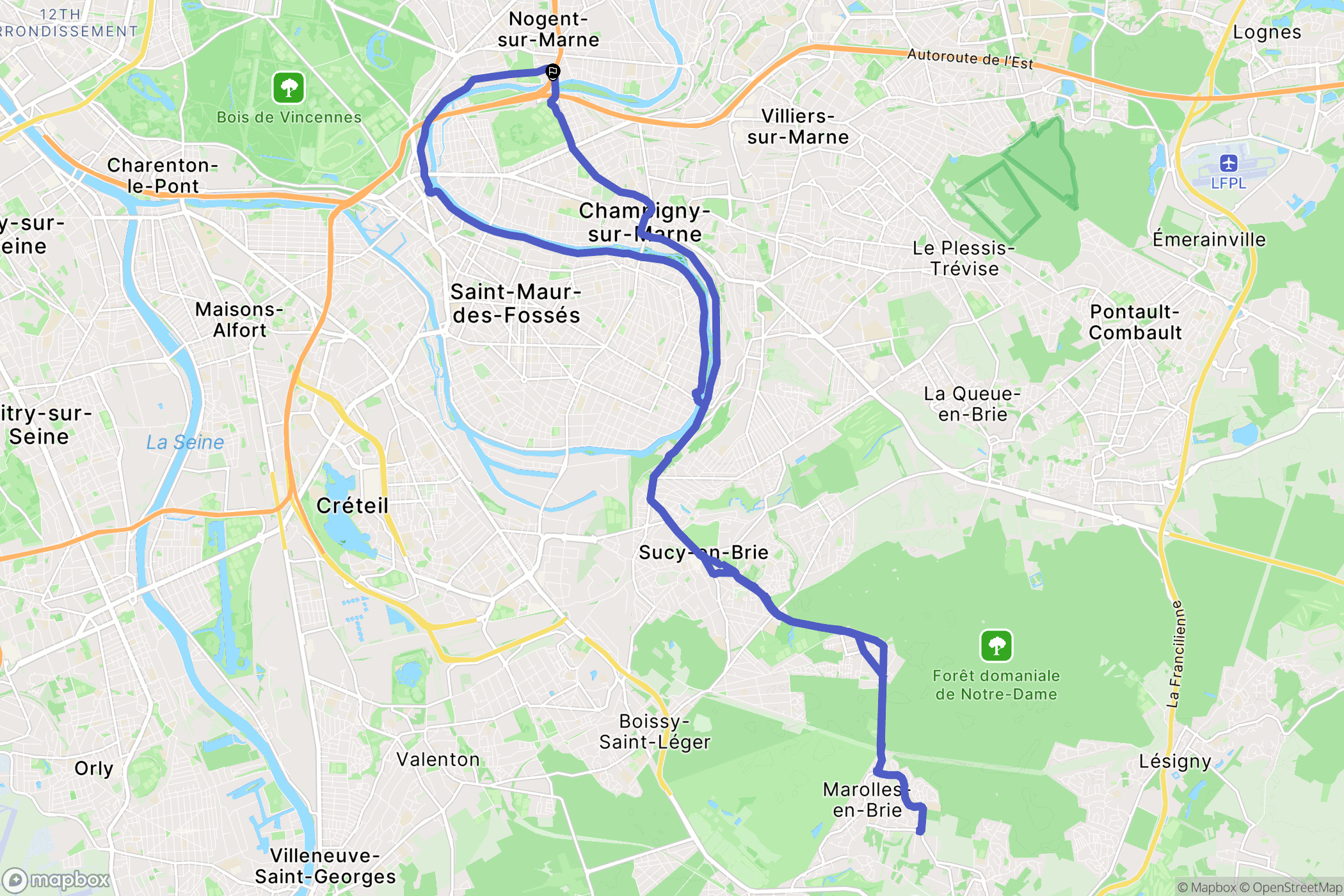 Nogent-sur-Marne : carte du parcours de randonnée - France