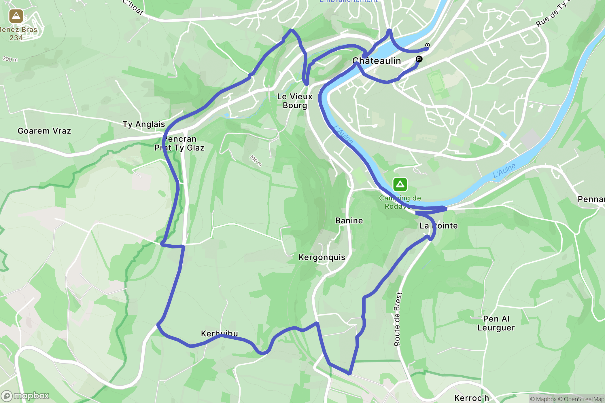 Chateaulin : carte du parcours de randonnée - France