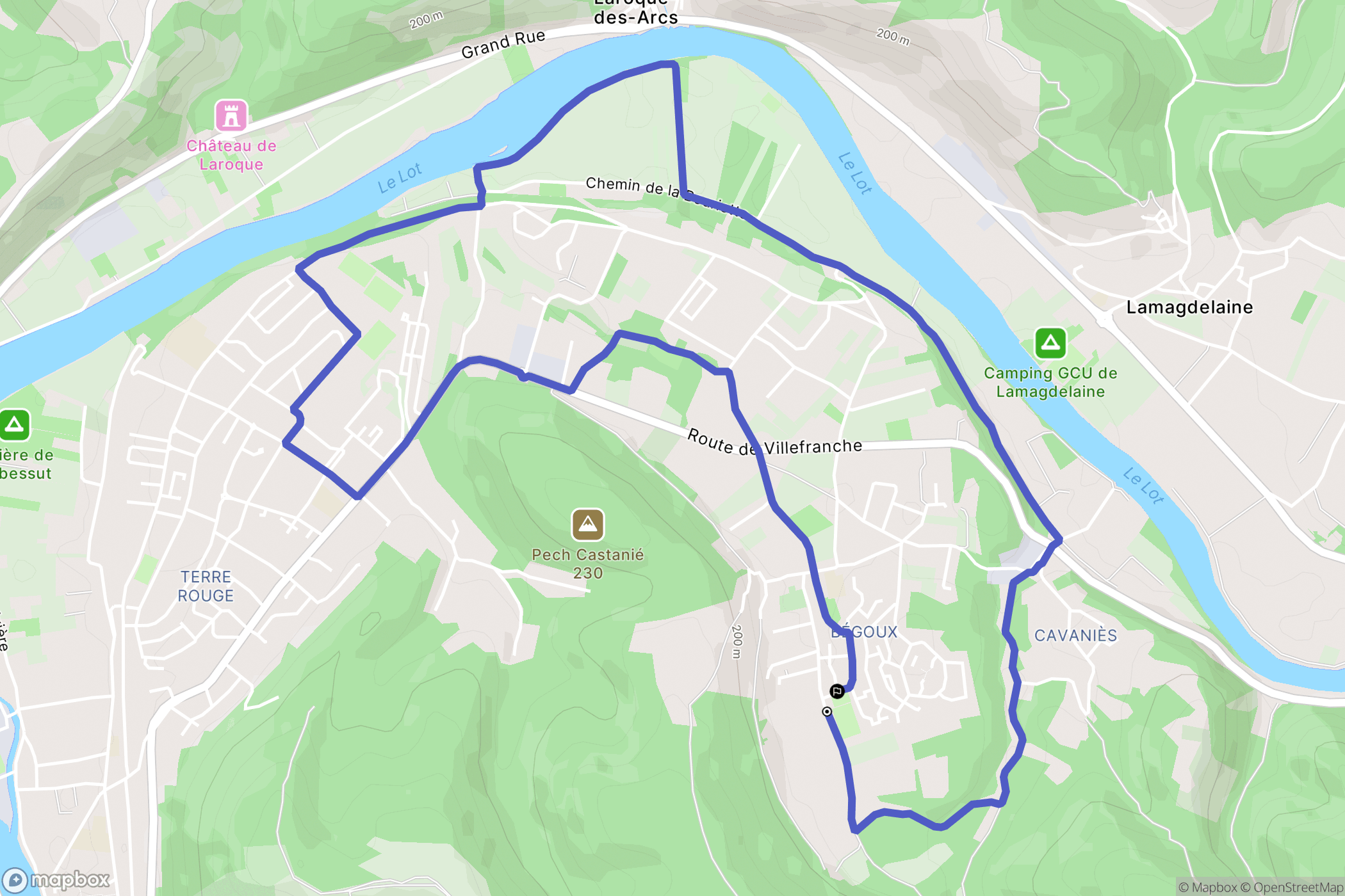 Cahors : carte du parcours de randonnée - France