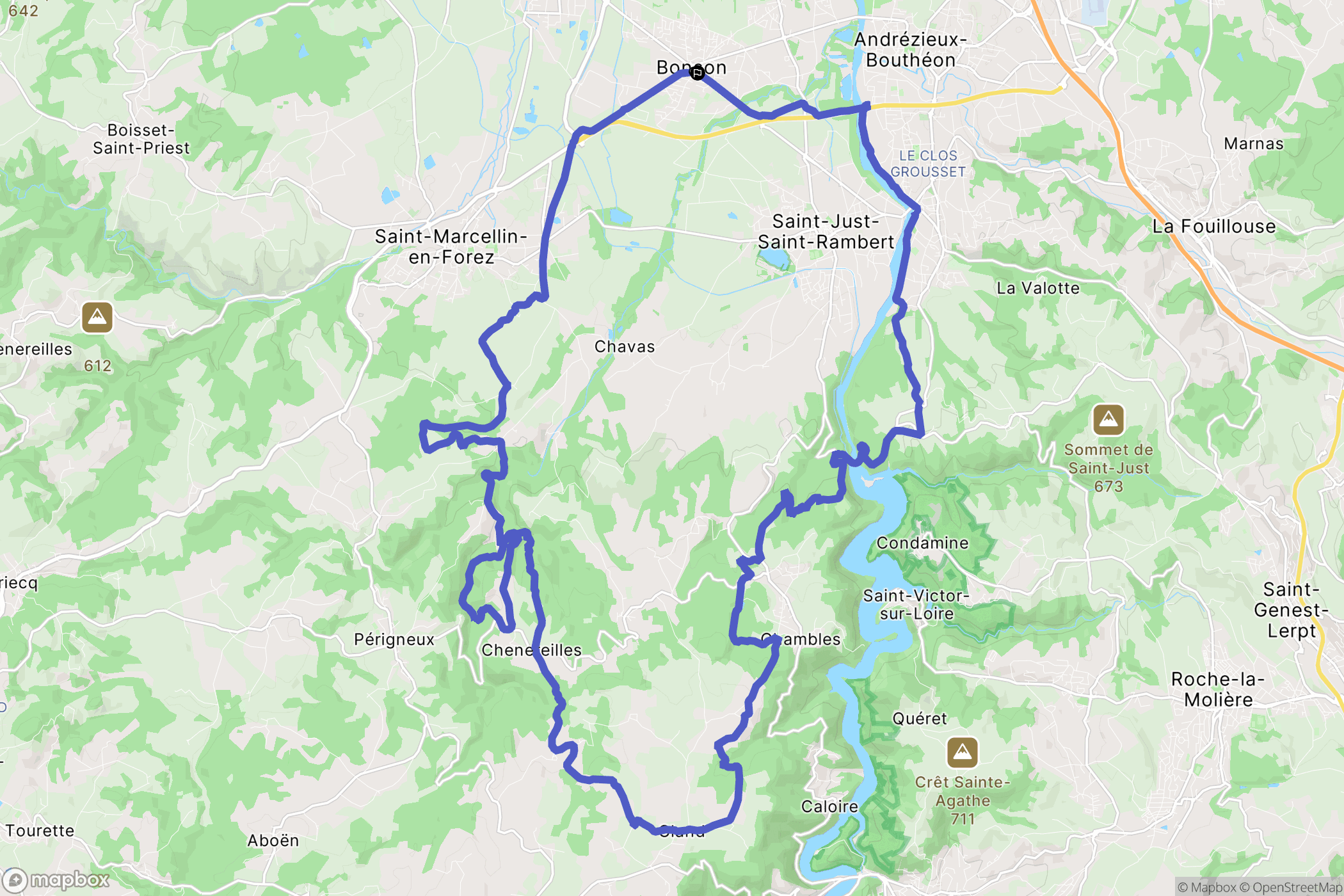 Bonson : carte du parcours de randonnée - France