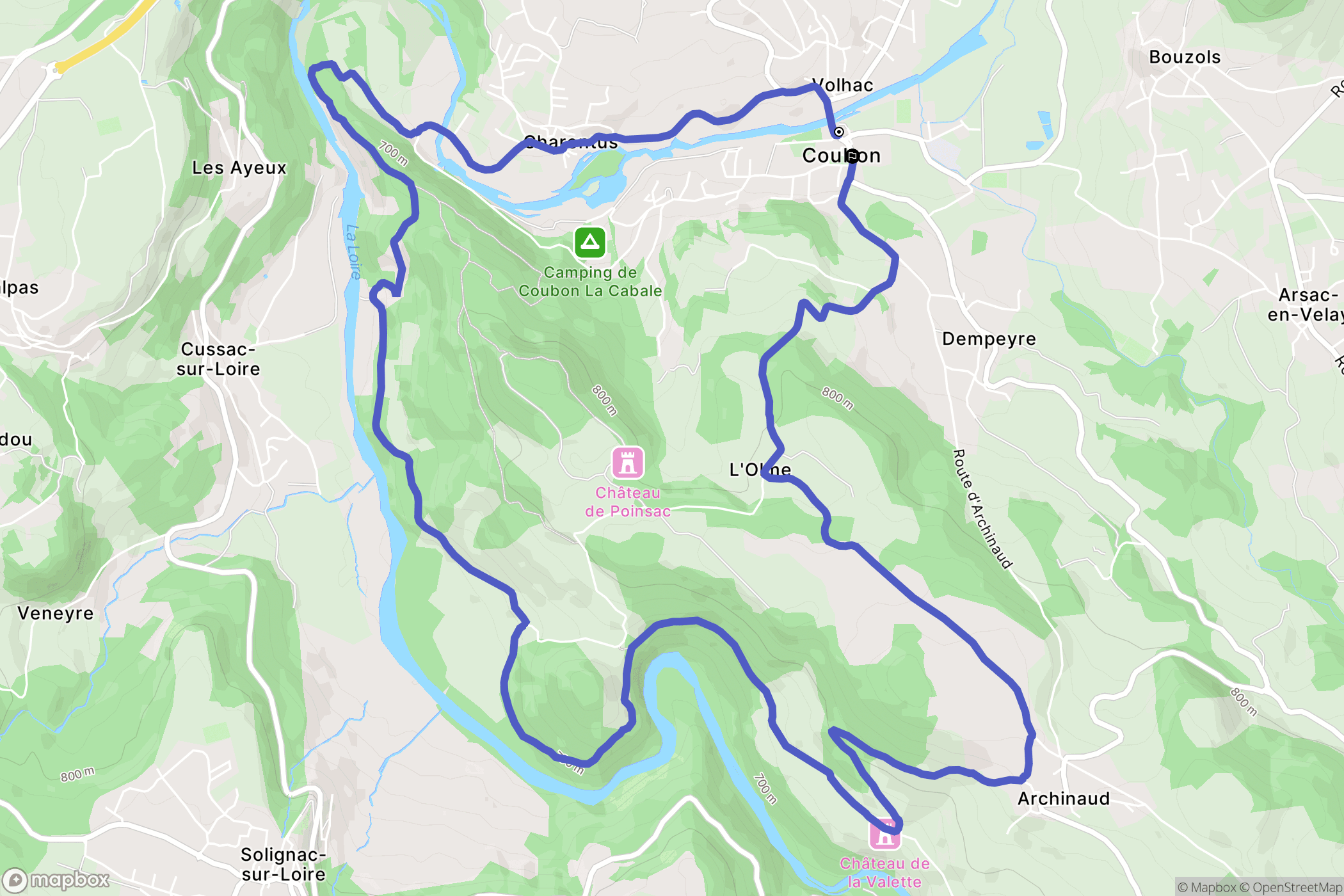 Coubon : carte du parcours de randonnée - France