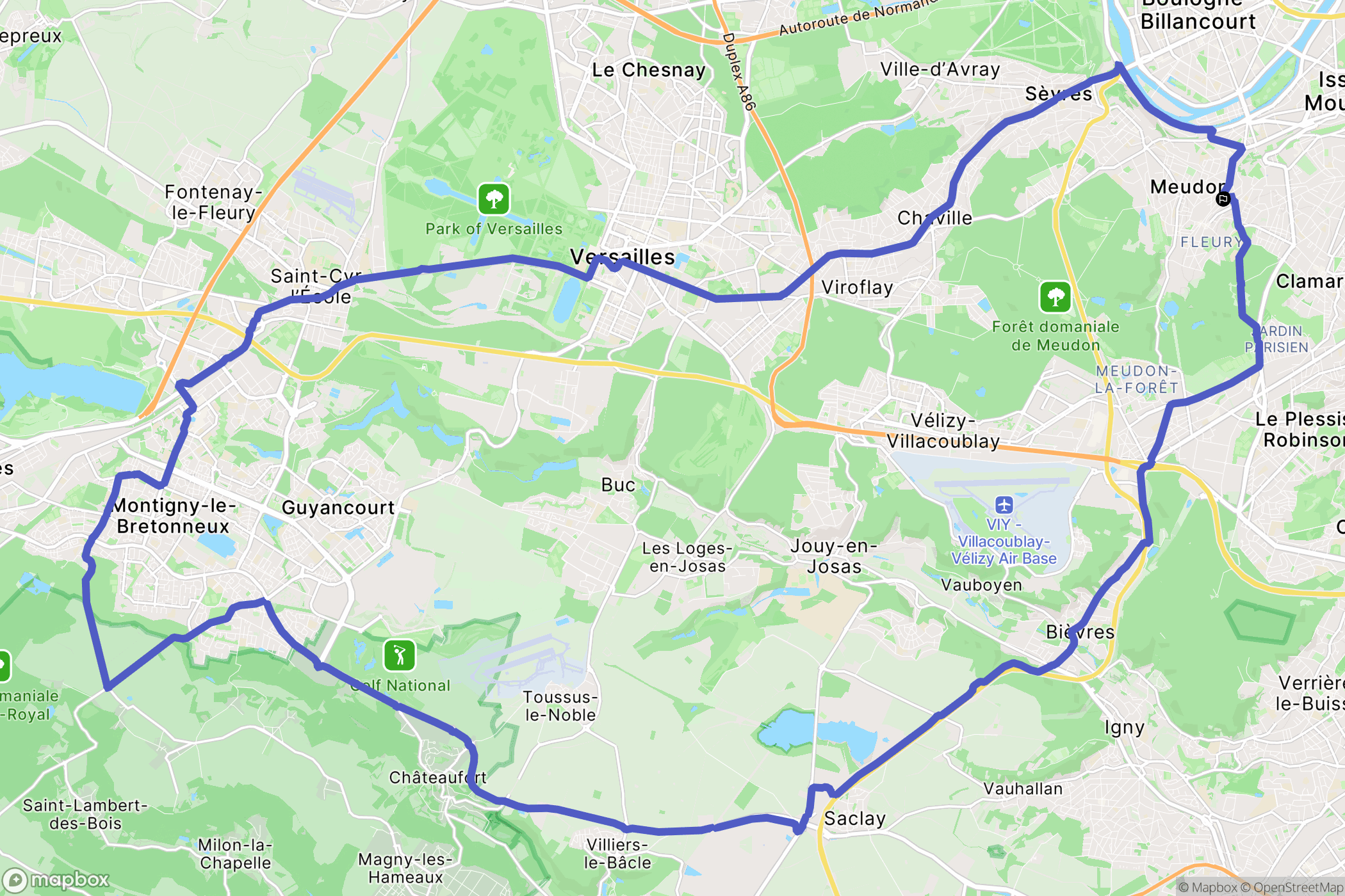 Meudon : carte du parcours de randonnée - France