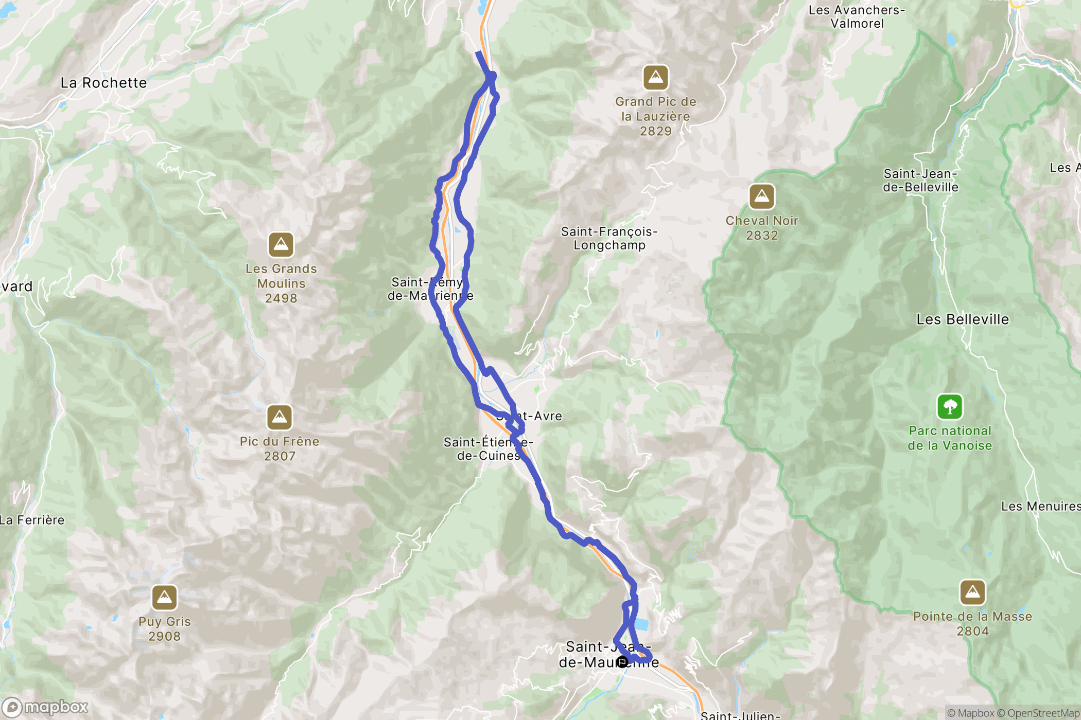 Saint-Jean-de-Maurienne : carte du parcours de randonnée - France