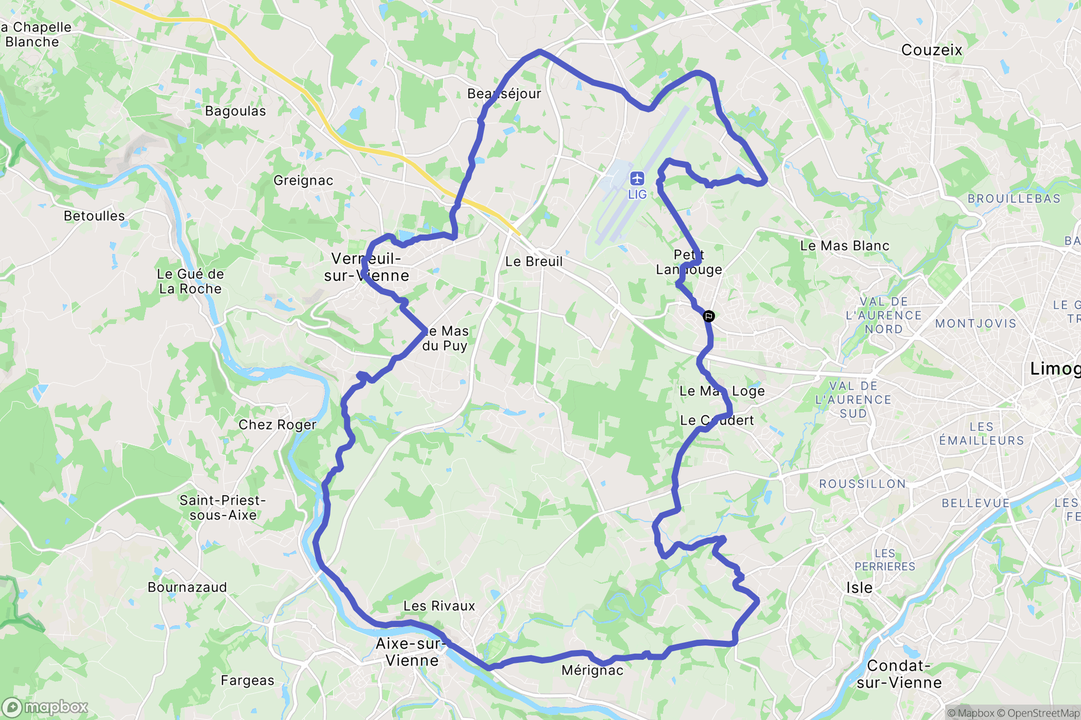 Limoges : carte du parcours de randonnée - France