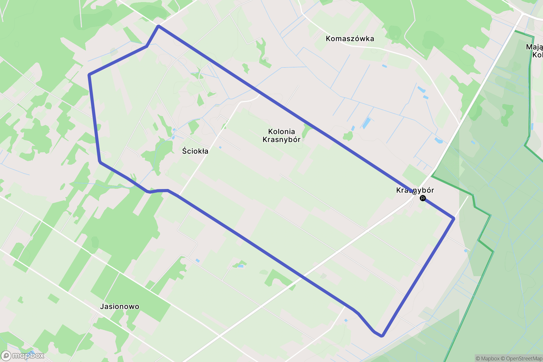 Krasnybór: mapa trasy - Poland