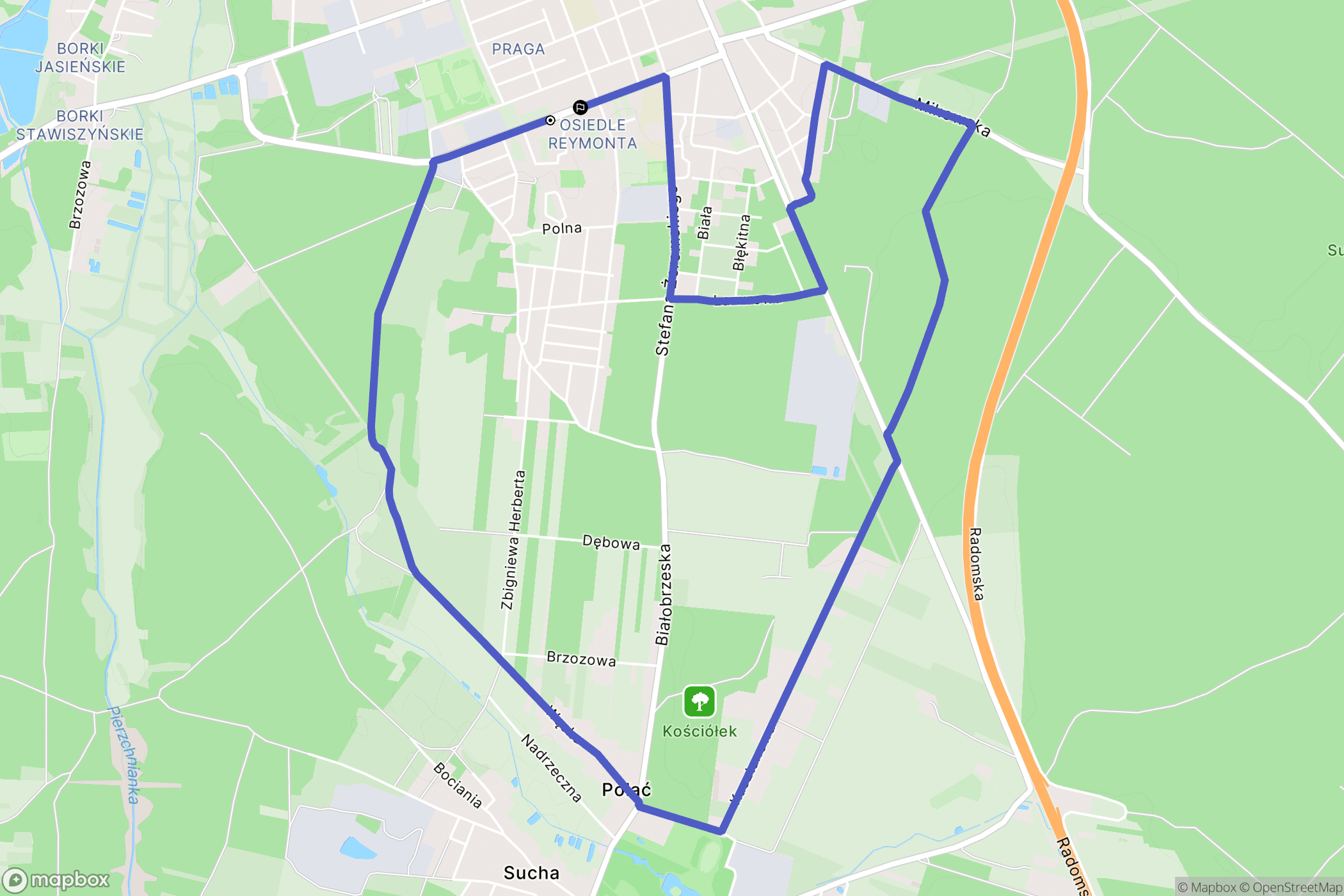 Białobrzegi: mapa trasy - Poland