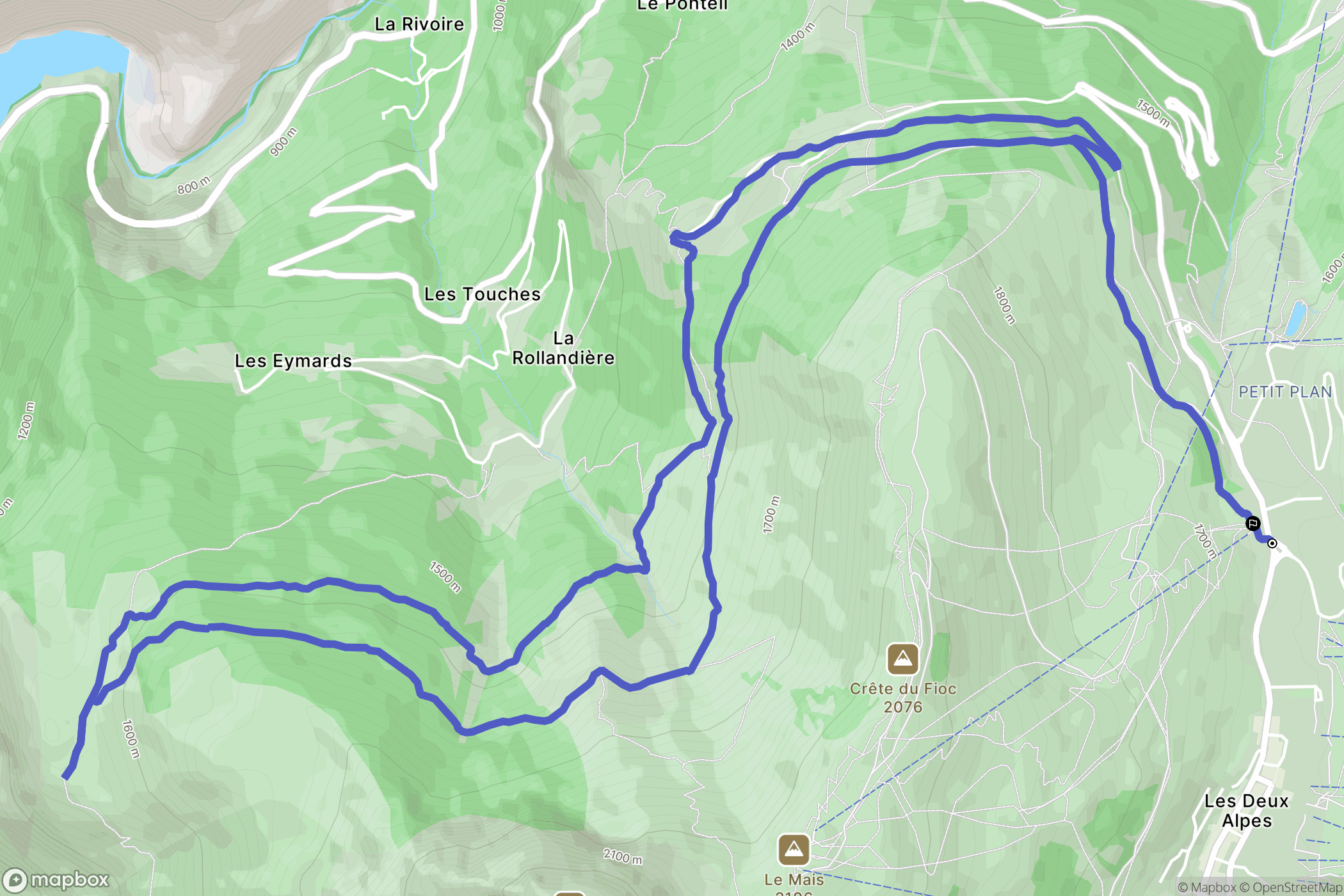 Les Deux Alpes : carte du parcours de randonnée - France