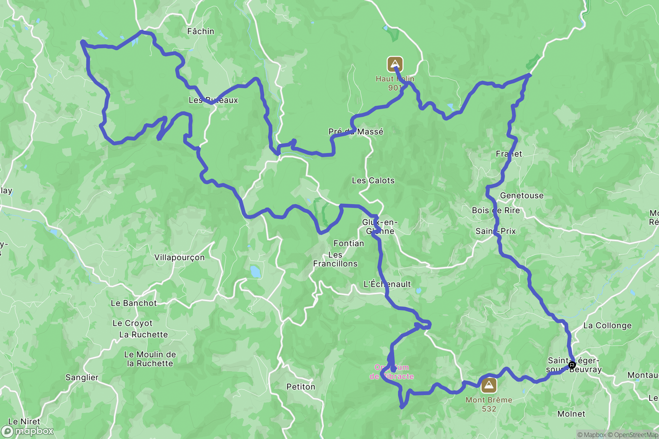 Saint-Léger-sous-Beuvray : carte du parcours de randonnée - France