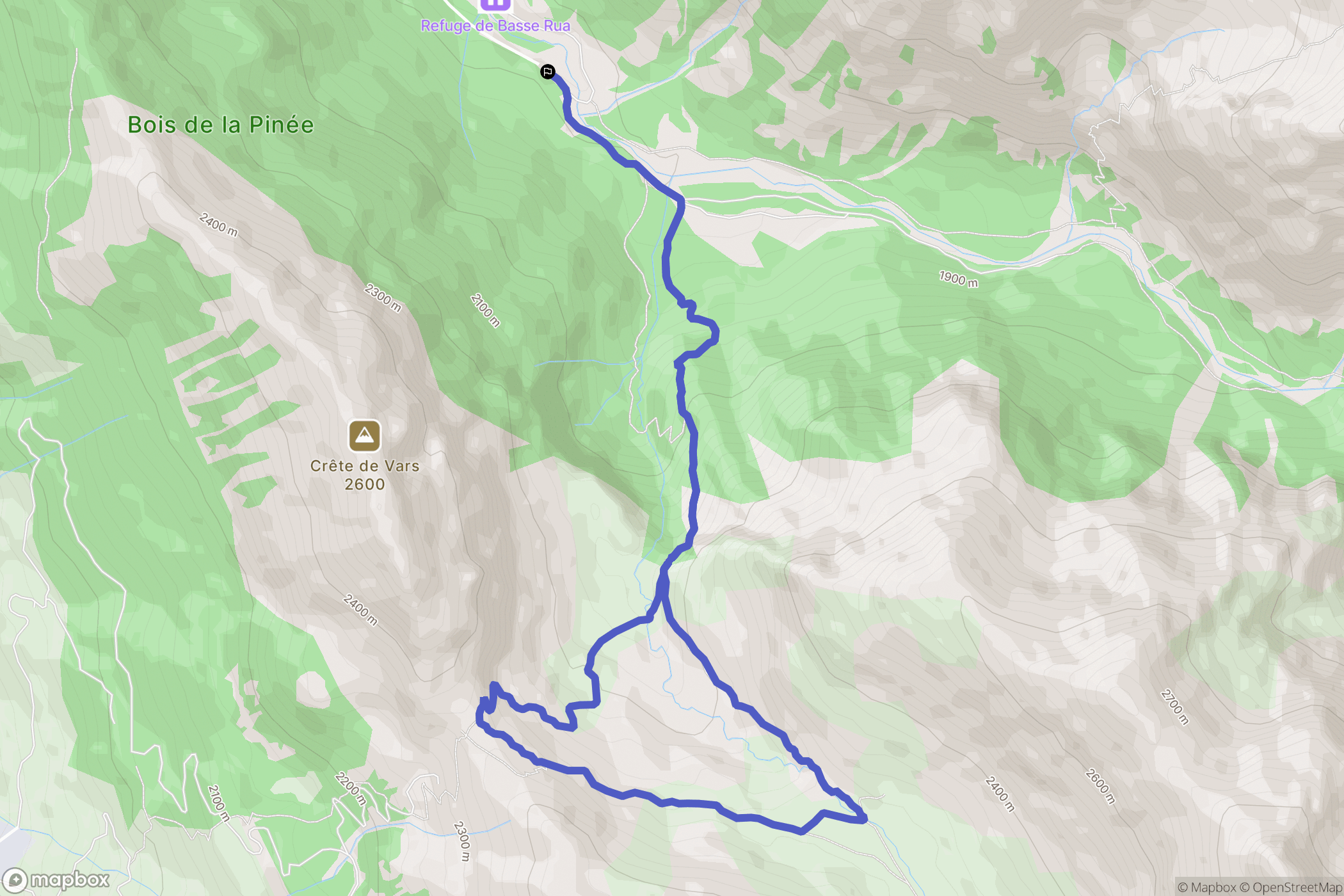 Vars : carte du parcours de randonnée - France
