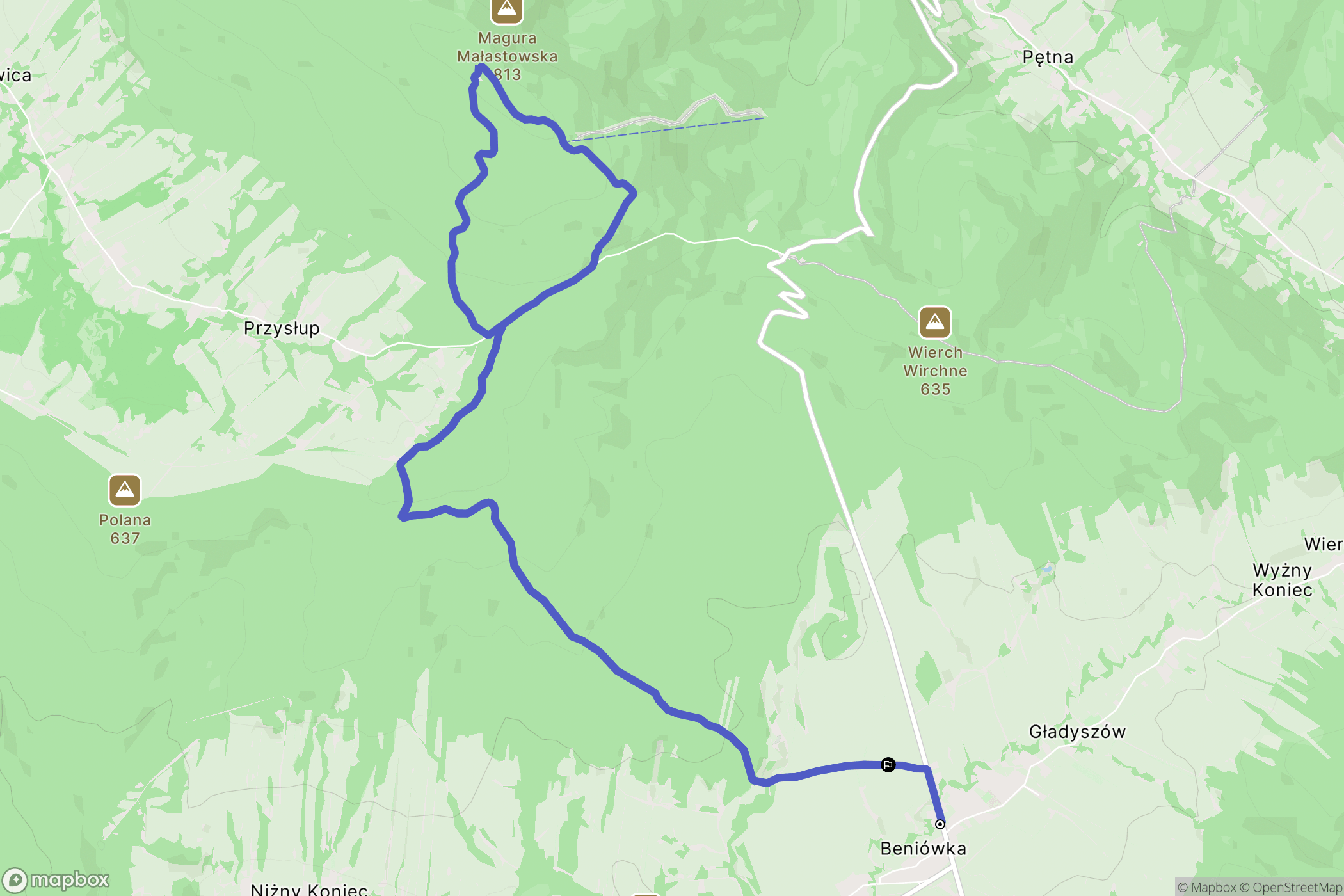 Gładyszów: mapa trasy - Poland