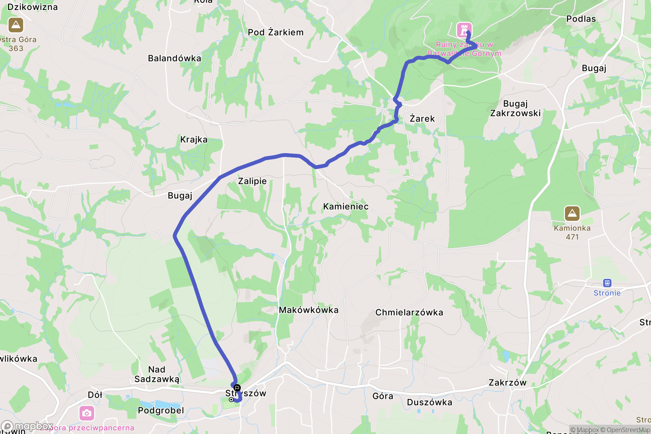 Stryszów: mapa trasy - Poland
