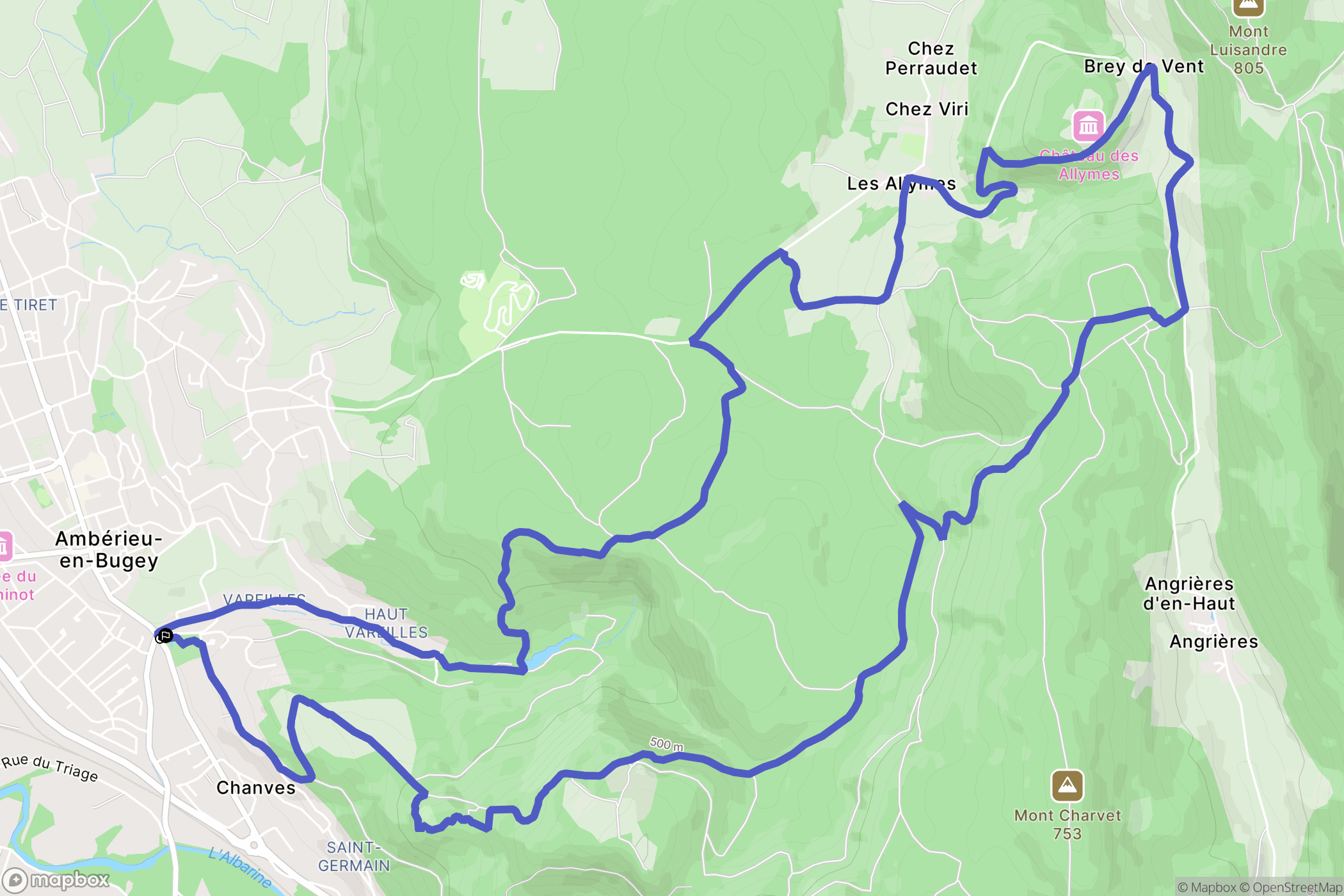 Ambérieu-en-Bugey : carte du parcours de randonnée - France