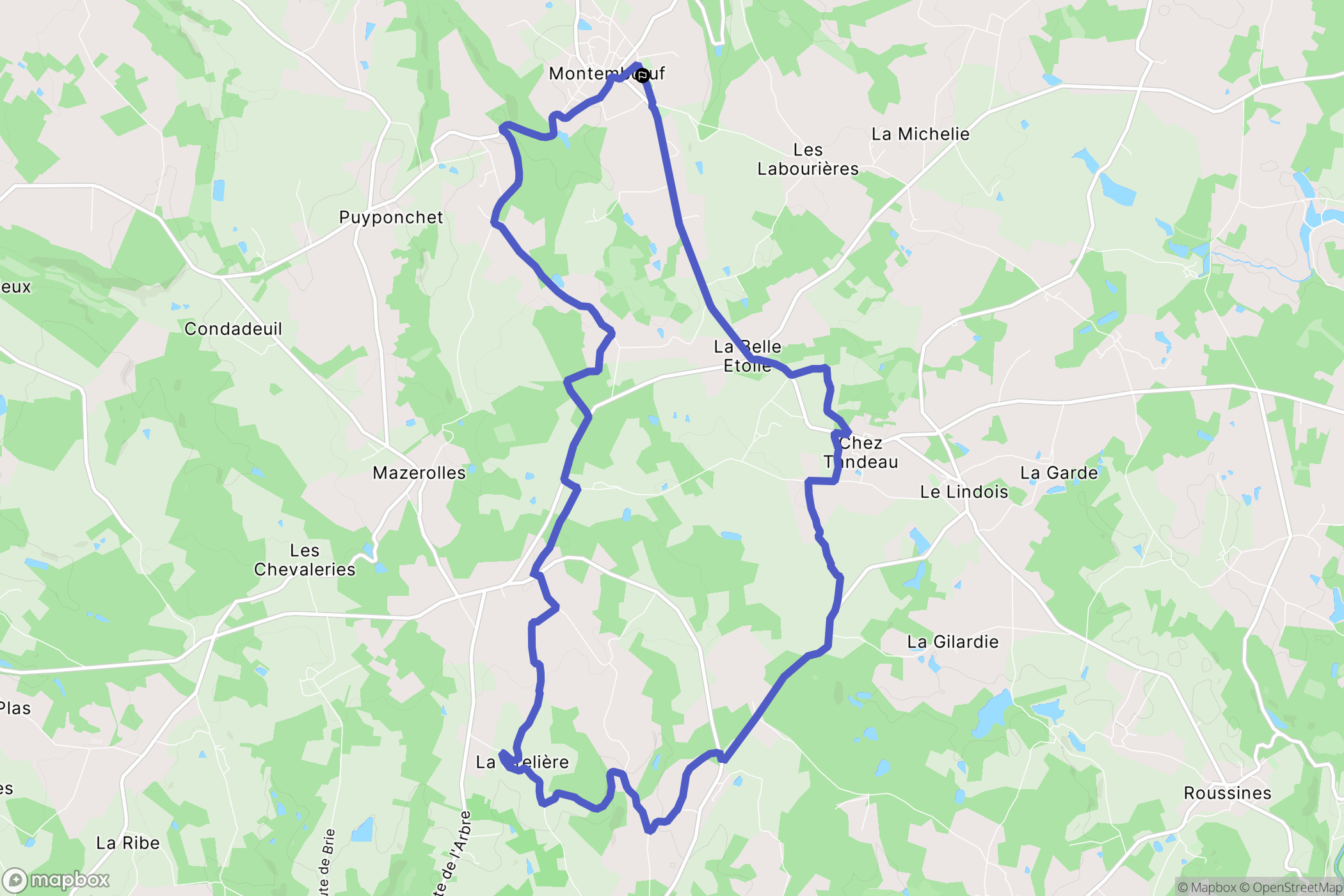 Montembœuf : carte du parcours de randonnée - France