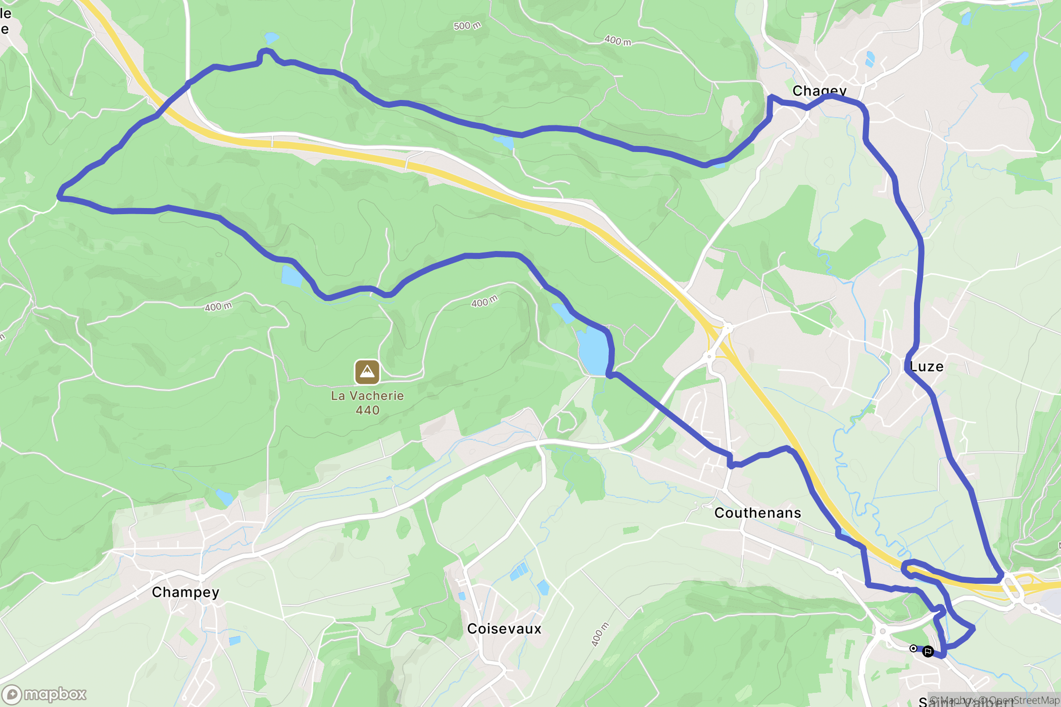 Héricourt : carte du parcours de randonnée - France