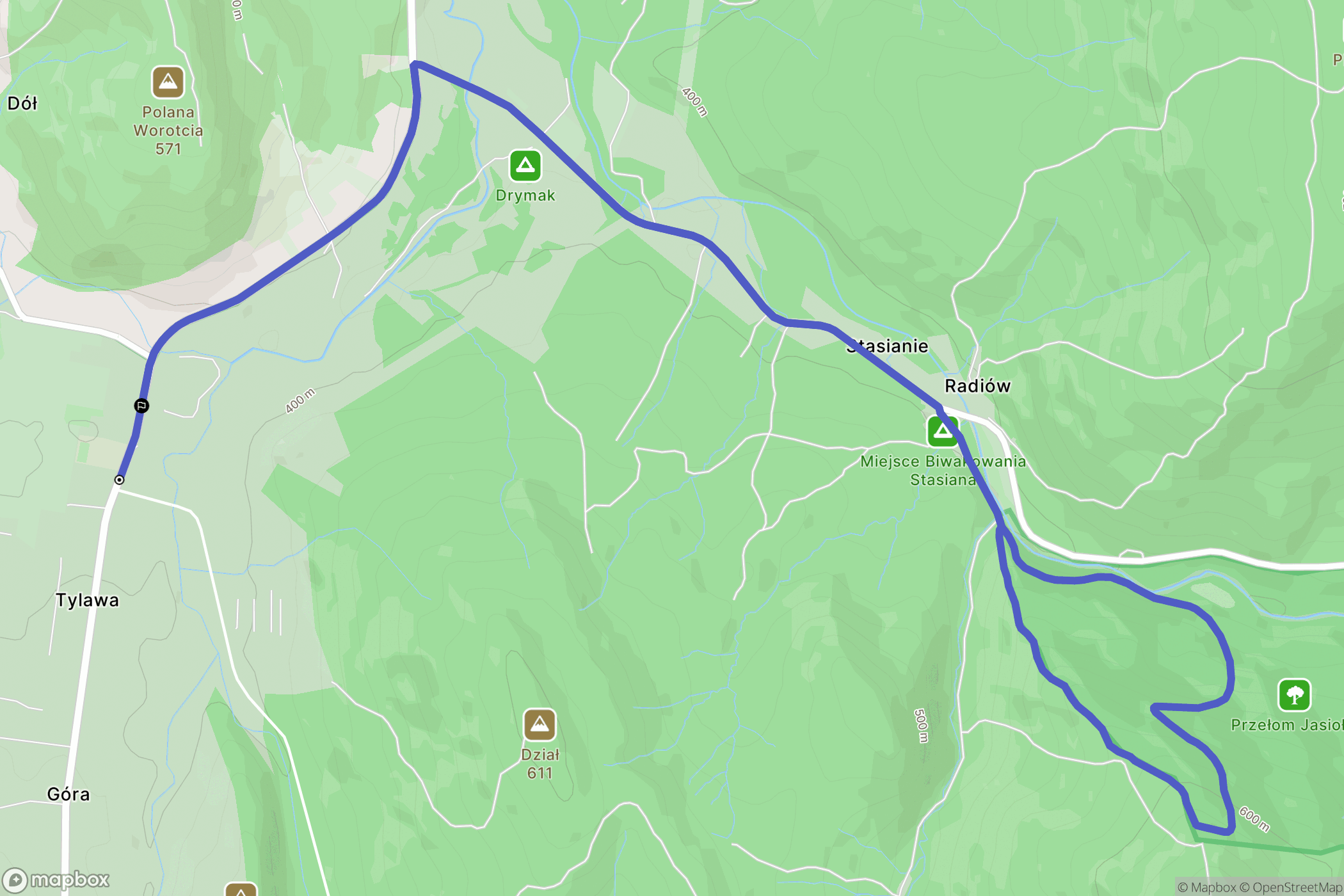 Tylawa: mapa trasy - Poland