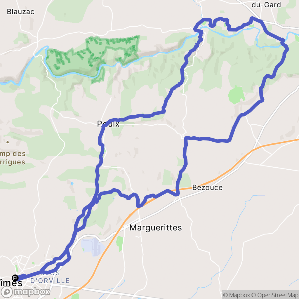 Nîmes : carte du parcours de randonnée - France