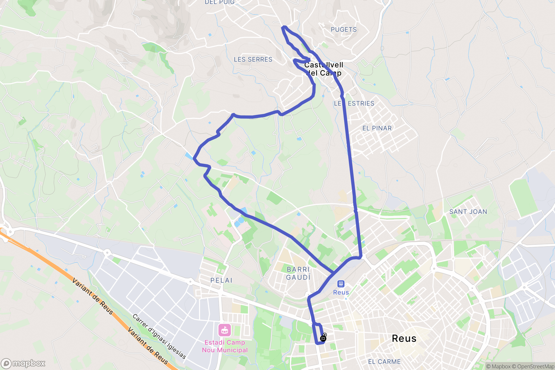 Reus : carte du parcours de randonnée - Spain