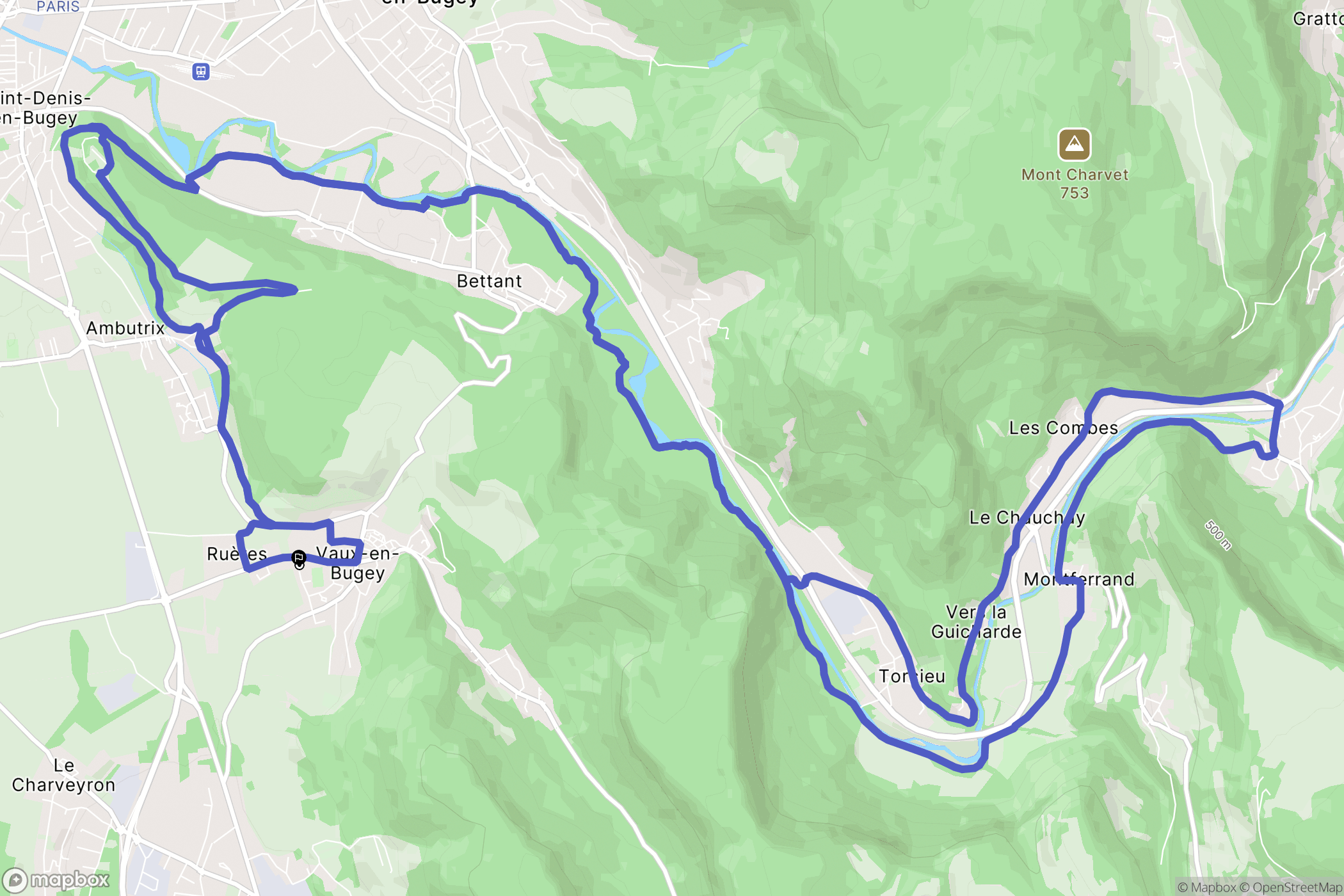 Vaux-en-Bugey : carte du parcours de randonnée - France