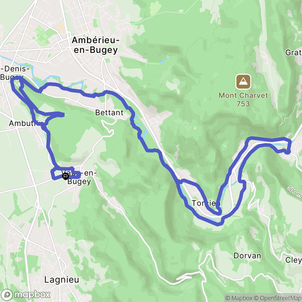 Vaux-en-Bugey : carte du parcours de randonnée - France