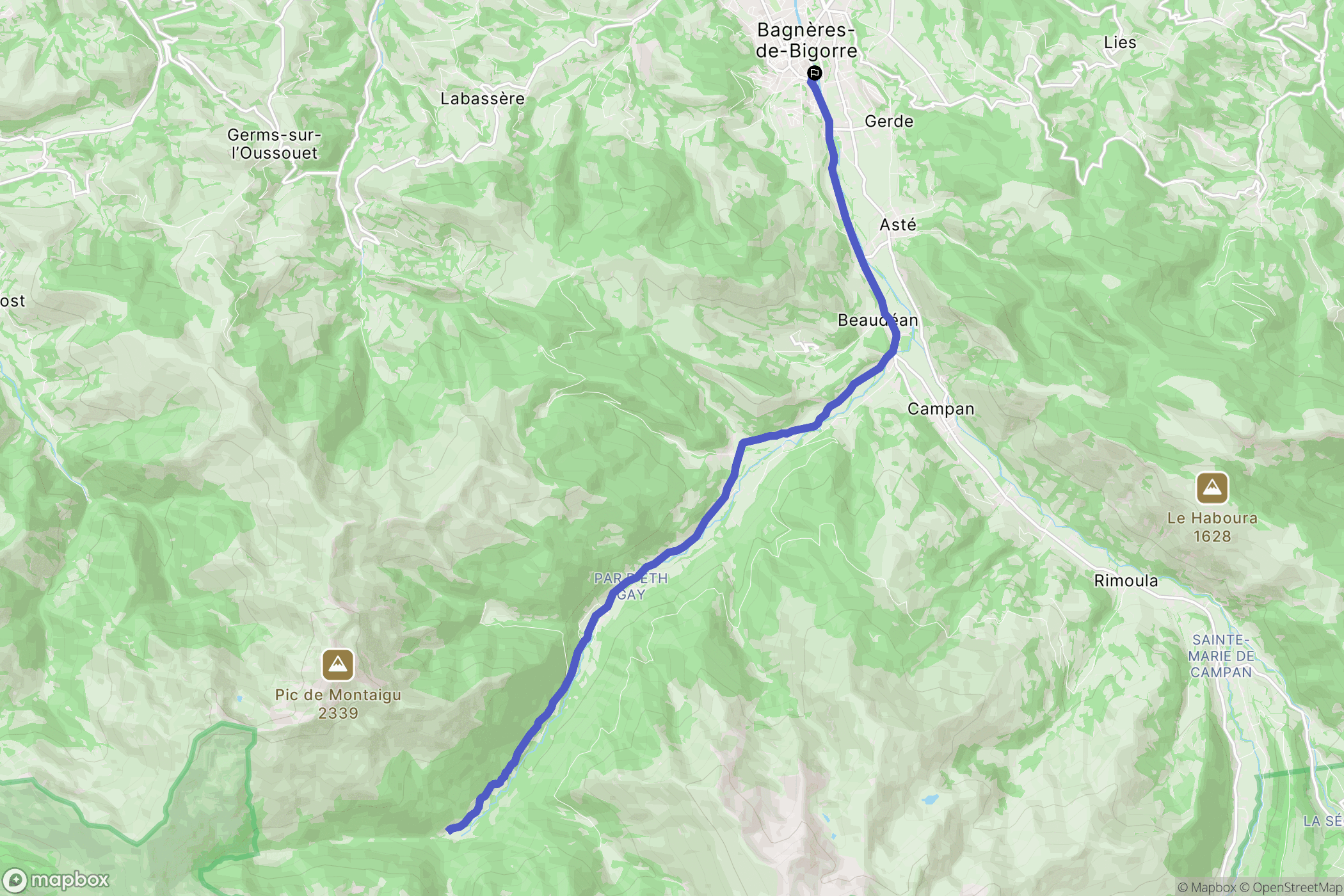 Bagnères-de-Bigorre : carte du parcours de randonnée - France