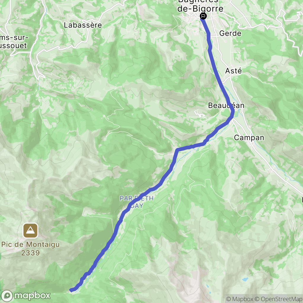 Bagnères-de-Bigorre : carte du parcours de randonnée - France