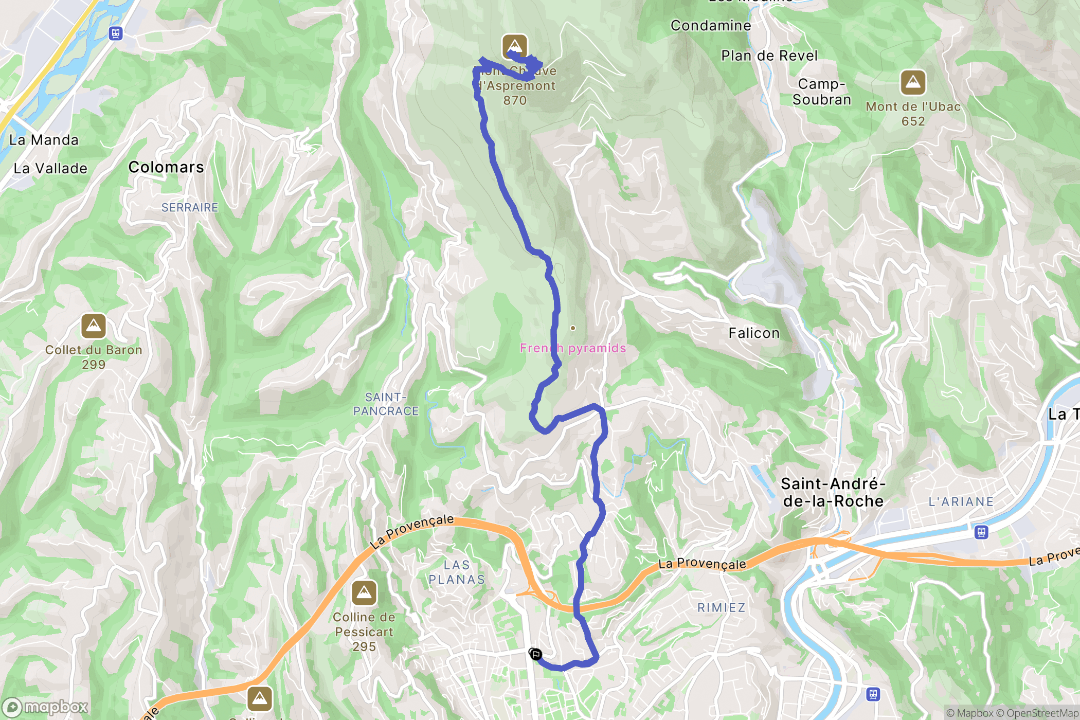 Nice : carte du parcours de randonnée - France