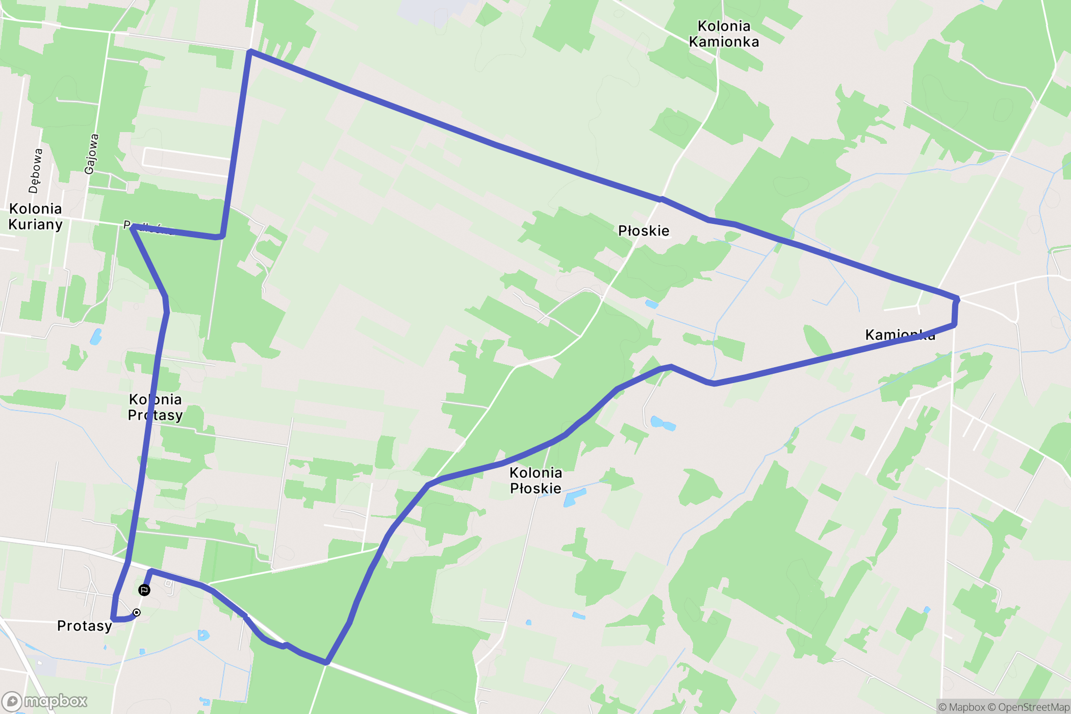 Protasy: mapa trasy - Poland