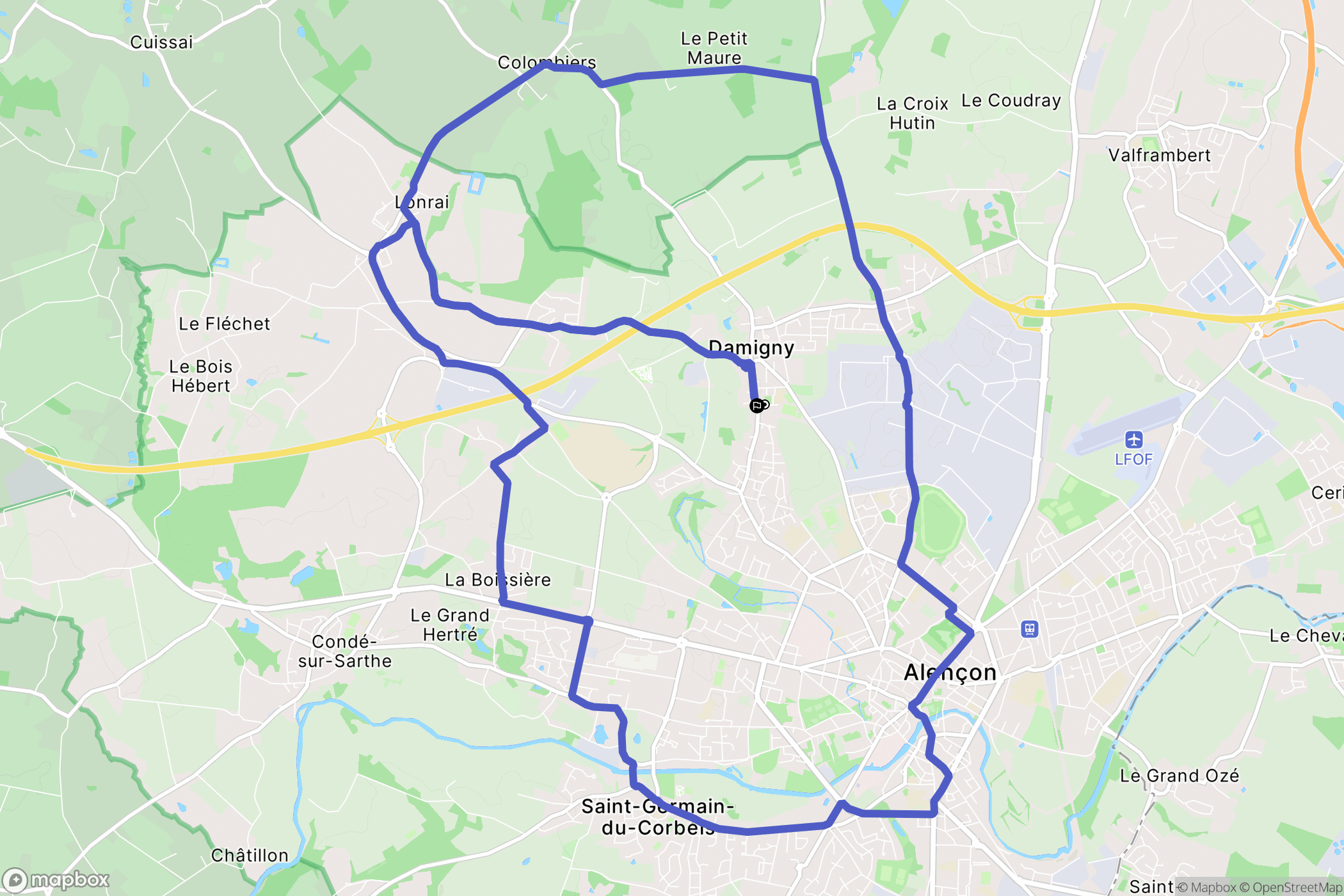 Damigny : carte du parcours de randonnée - France
